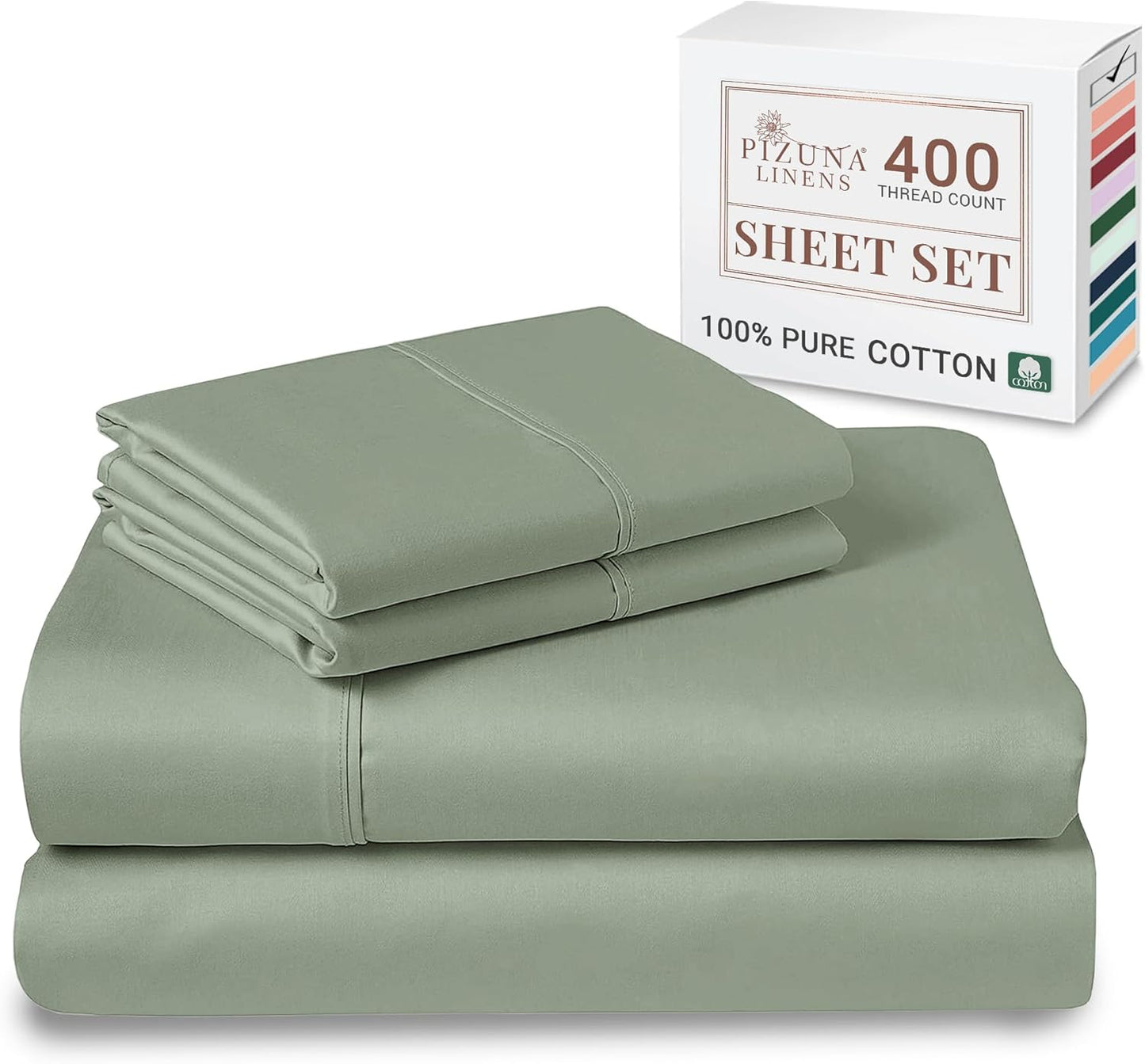 100% Cotton Sheets Full Size, Luxurious 400 Thread Count Long Staple Cotton Sateen Sheets with 15inch Deep Pocket (Combed Silver Sheet Full)