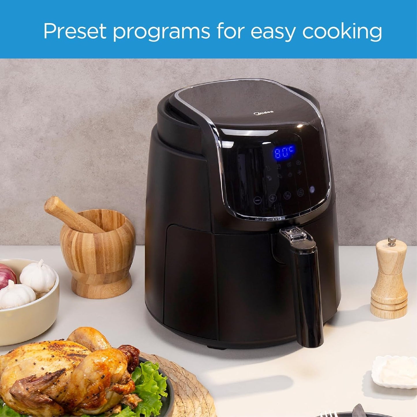 Midea 7.3L Extra Large Digital Air Fryer 1500W with Large See-Through Window, Dual Frying Functions, 8 Functions with Digital Panel, Dual Cyclone Rapid Hot Technology, Largest Oil Less Fryer, MFCY75A2