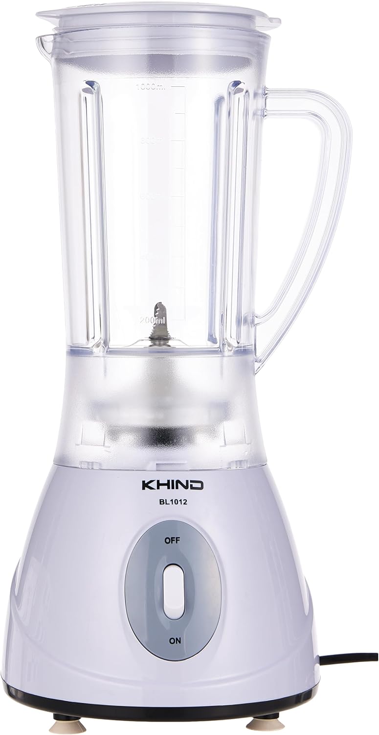 KHIND 330W Blender, 1.5L Jar, 2 Speed, Jar Safety Locking Mechanism, Compact and Sleek Design with Safety Switch, Powerful and Durable Motor, Rust-Free Stainless Steel Blades, Black and White - BL1542