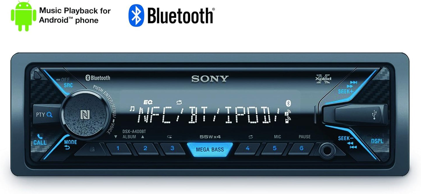 Sony DSX-A416BT Car radio With Dual Bluetooth, NFC, USB and AUX connection and Apple iPod/iPhone Control, 35000 Colours and Handsfree - Multi-Colour