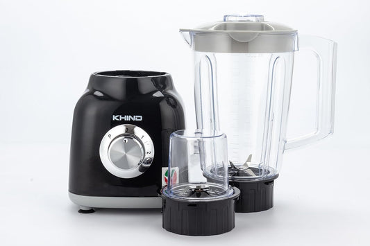 KHIND 330W Blender, 1.5L Jar, 2 Speed, Jar Safety Locking Mechanism, Compact and Sleek Design with Safety Switch, Powerful and Durable Motor, Rust-Free Stainless Steel Blades, Black and White - BL1542