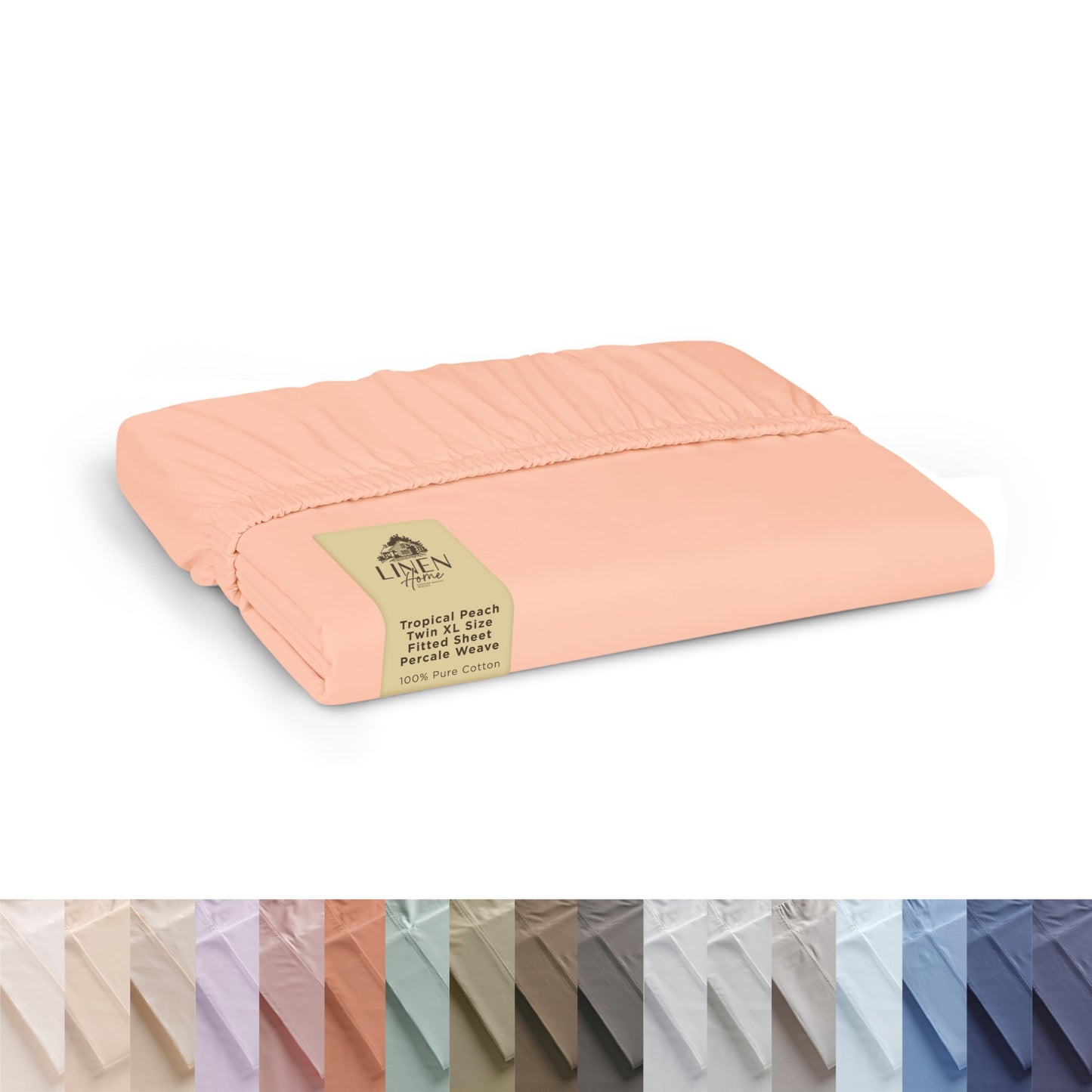 Linen Home 100% Cotton Percale Weave Fitted Sheet, Twin Size, Silver, 1 Deep Pocket Fitted Sheet, Fits Mattress Upto 16" Crisp and Cool Strong Bed Linen, 39"X75"+15"