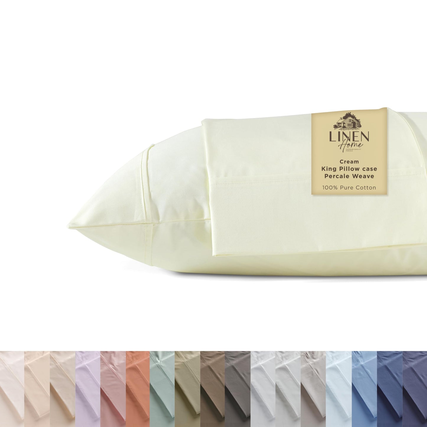 Linen Home 100% Cotton Percale Pillowcases King Size, Baby Blue, 2 Pieces of Pillow Case, Crisp and Cool Strong Bed Linen, 20 inches X 40 inches