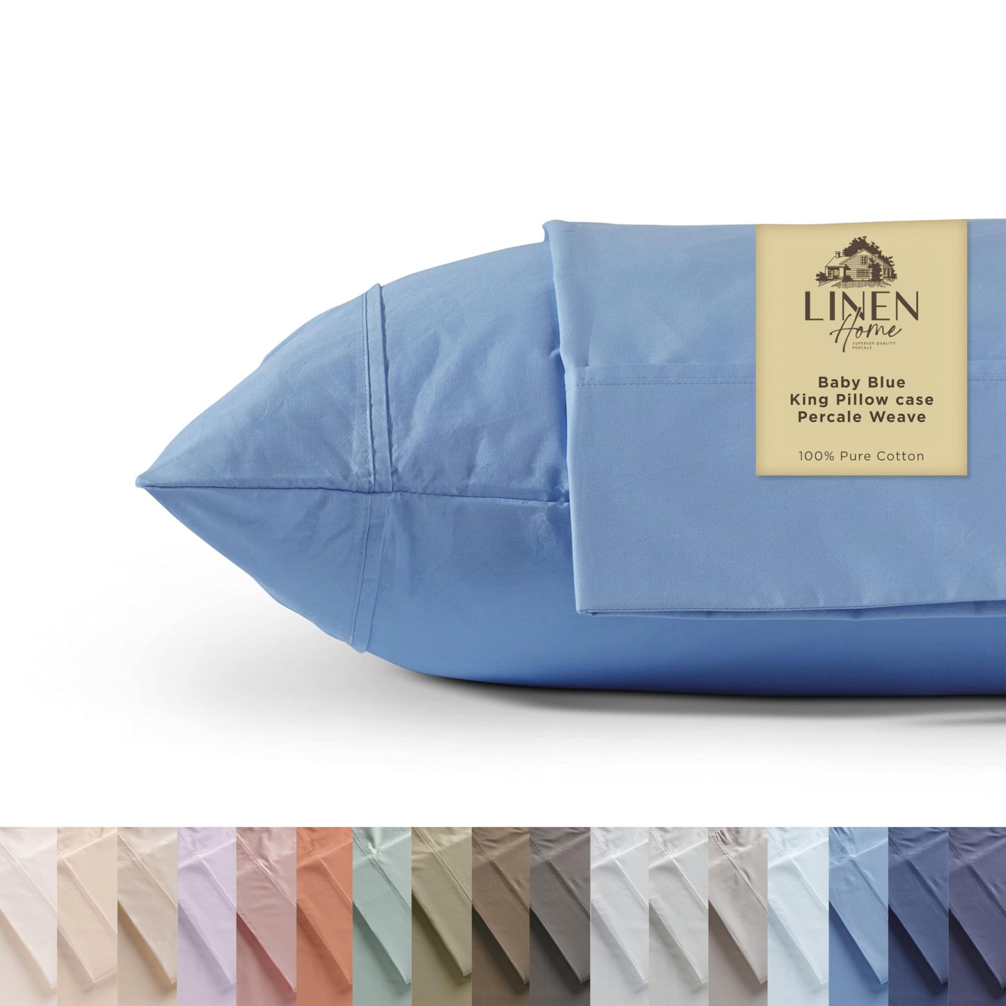 Linen Home 600 Thread Count King Pillowcase Set | 100% Long-Staple Cotton Pillow Cases | Soft & Smooth Luxury Satin Set of 2 Pillowcases | 4 Inch Z Hem | Baby Blue