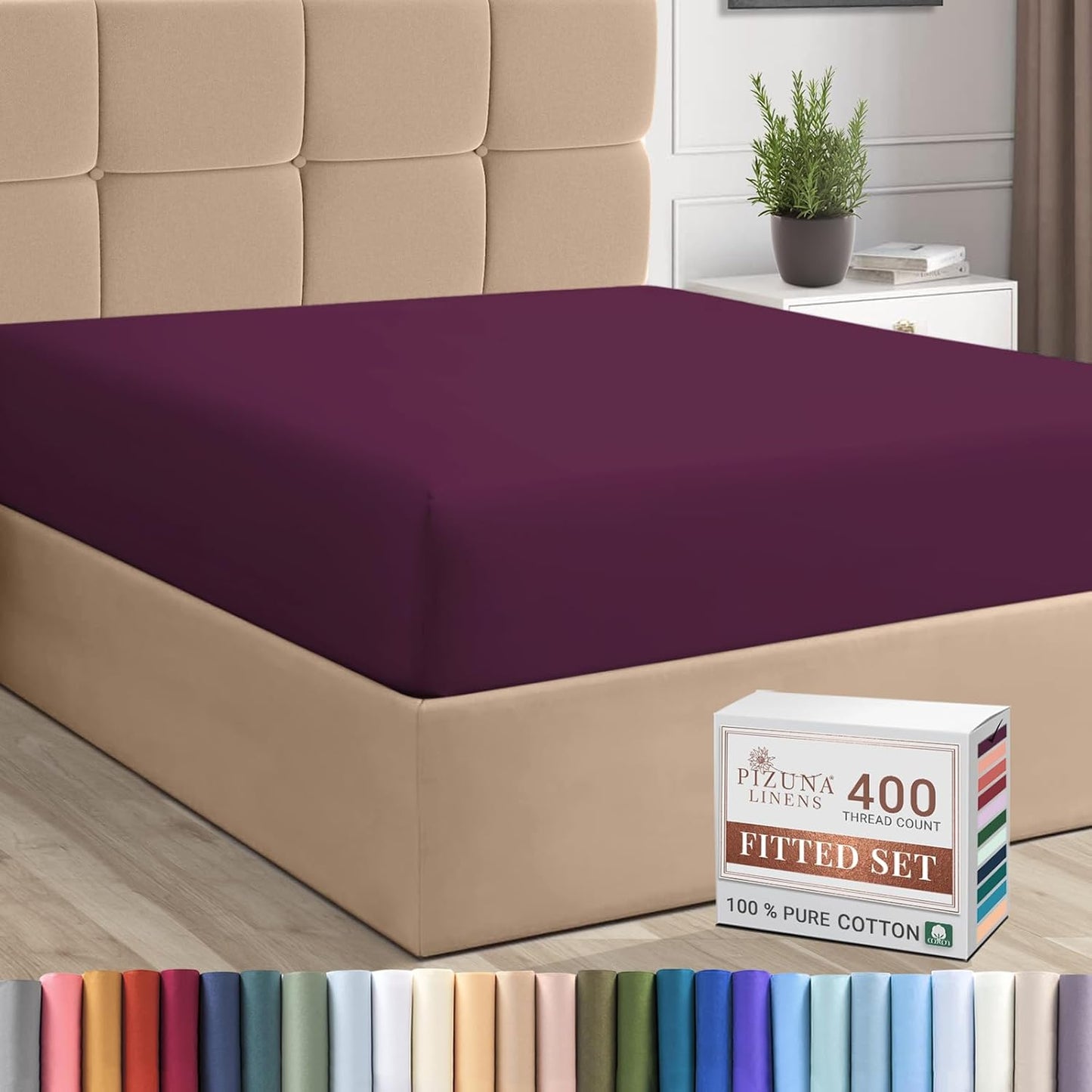 100% Cotton Twin Fitted Sheet White, Luxurious 400 Thread Count Long Staple Cotton Sateen 15" Deep Pocket Twin Sheets (Combed Cotton Fitted Sheet)
