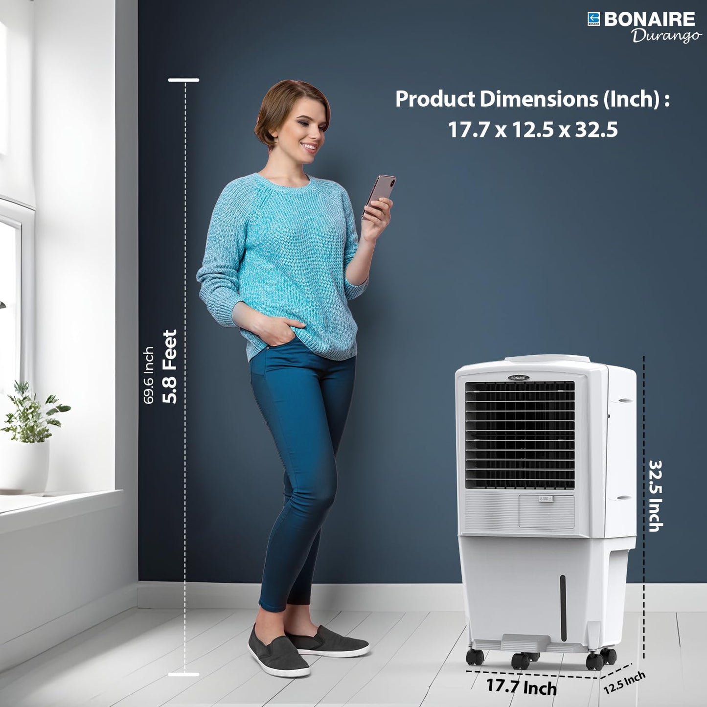 Bonaire Portable Air Conditioner 350 CFM Evaporative Air Cooler for Home Bedroom Office Indoor with Touch Control Panel and Remote, Closable Louvers, 3 Gallon, K350