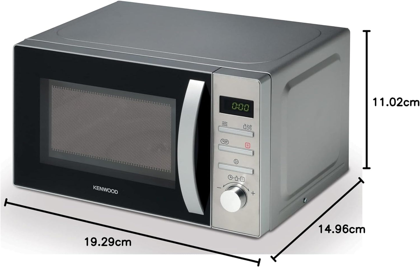 KENWOOD 25L Microwave Oven with Grill, Digital Display, 5 Power Levels, Defrost Function, Stainless Steel, Auto Menu, 95 Minutes Timer, Clock Function 800W MWM25.000BK Black/Silver
