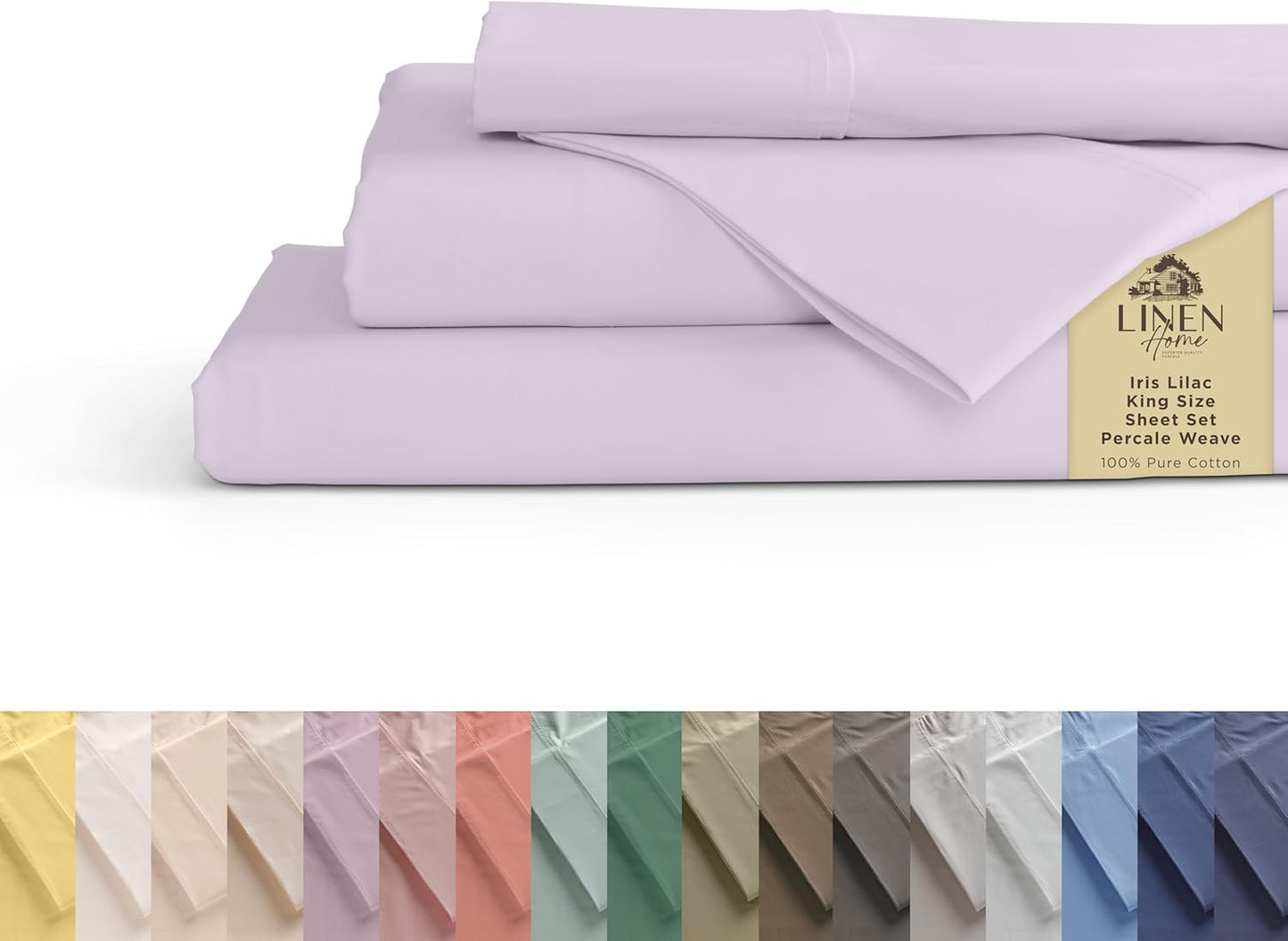 Linen Home 100% Cotton Percale Sheets Full Size, Dove Grey, Deep Pocket, 4 Pieces Set - 1 Flat, 1 Deep Pocket Fitted Sheet and 2 Pillowcases, Crisp Cool and Strong Bed Linen