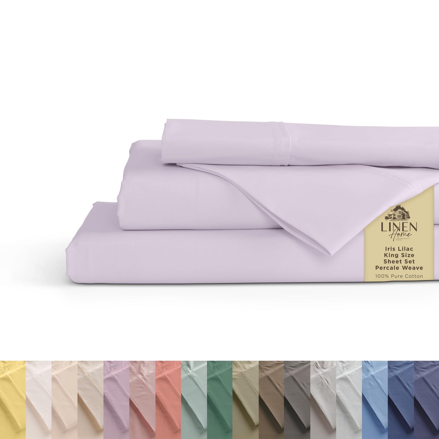 Linen Home 100% Cotton Percale Sheets Full Size, White, Deep Pocket, 4 Pieces Set - 1 Flat, 1 Deep Pocket Fitted Sheet and 2 Pillowcases, Crisp Cool and Strong Bed Linen