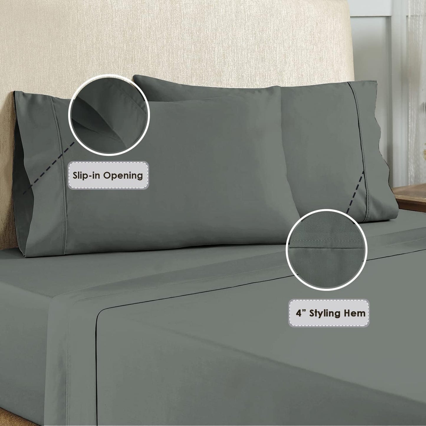 800 Thread Count Cotton Dark Grey Standard Pillowcases, 100% Long Staple Cotton Smooth Sateen Pillow Cases, Thickly Woven Set of 2 Pillow Covers (Dark Grey Standard Size 100% Cotton Pillow Cases)