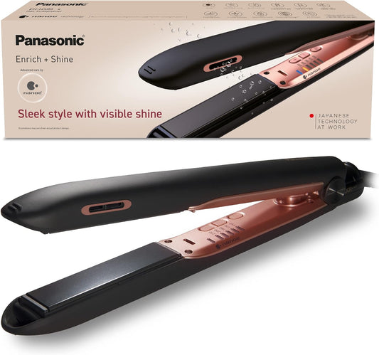 Panasonic EH-HS99 Nanoe Ceramic Hair Straightener for Improved Shine with Temperature Control (Black/Rose Gold)