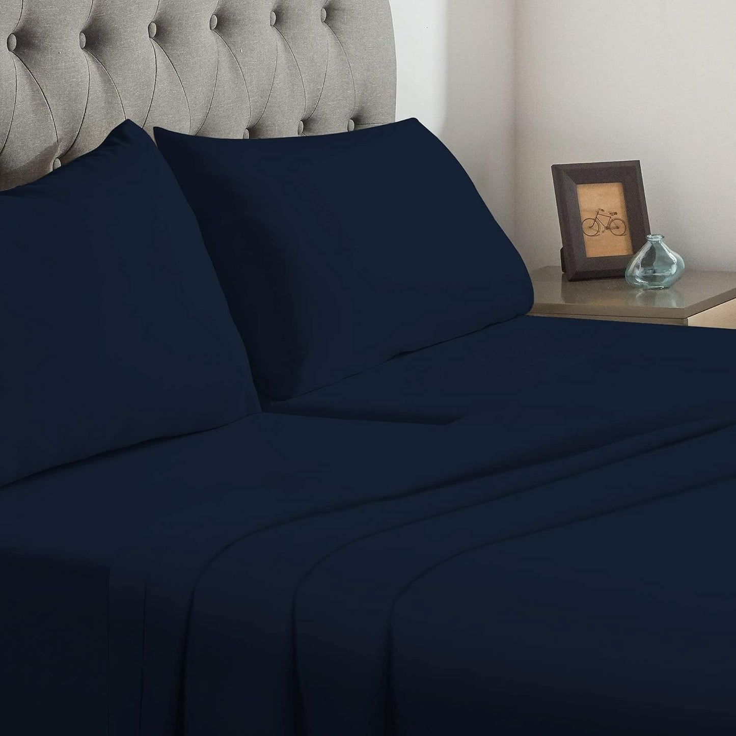 Split California King Sheet Set for Adjustable Beds - Navy Blue Solid, 800 Thread Count 100% Egyptian Cotton, Sateen Weave Comfortable - 5 Piece Set, 15" Deep Pocket with All Around Elastic