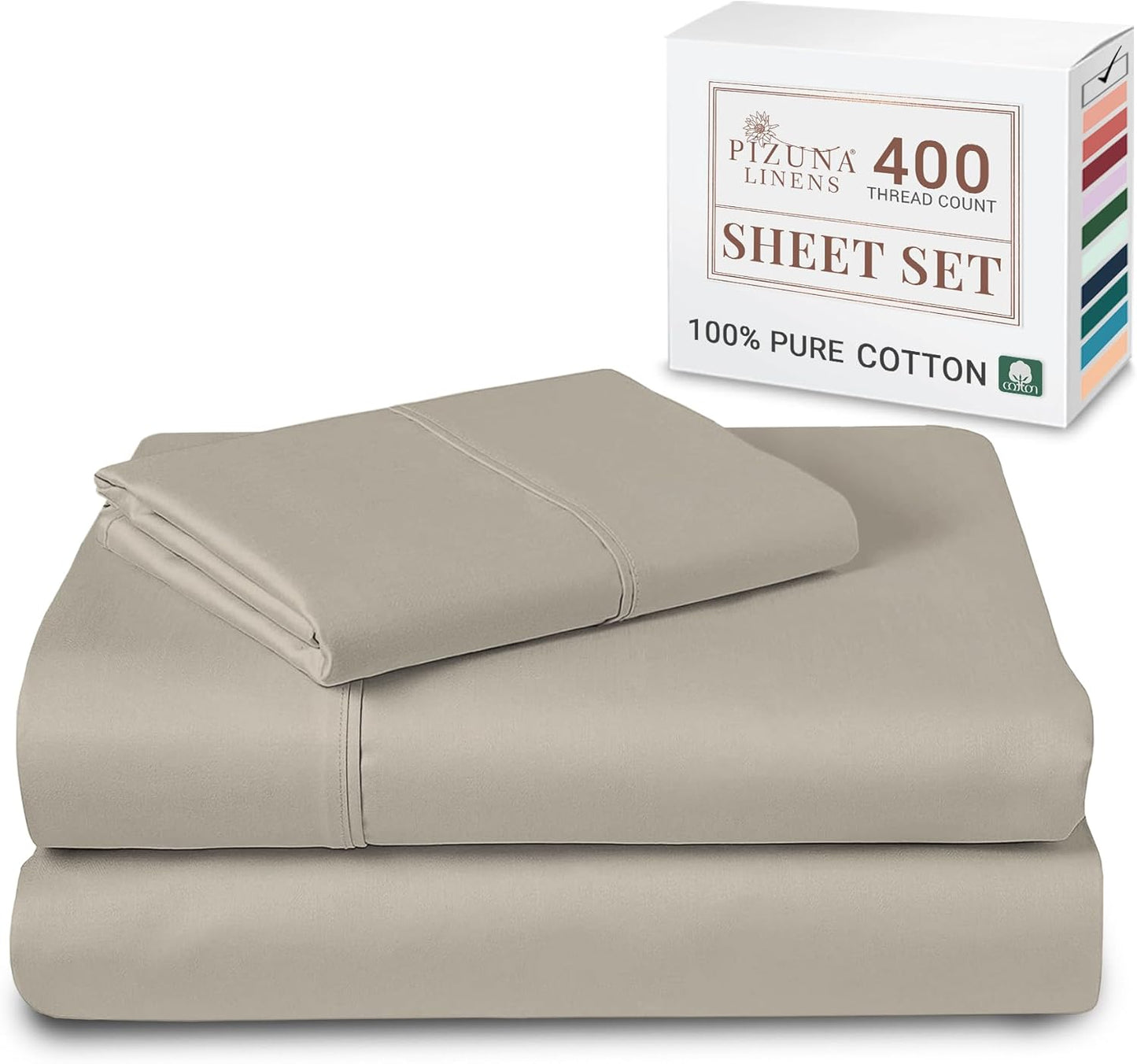100% Cotton Sheets Full Size, Luxurious 400 Thread Count Long Staple Cotton Sateen Sheets with 15inch Deep Pocket (Combed Silver Sheet Full)