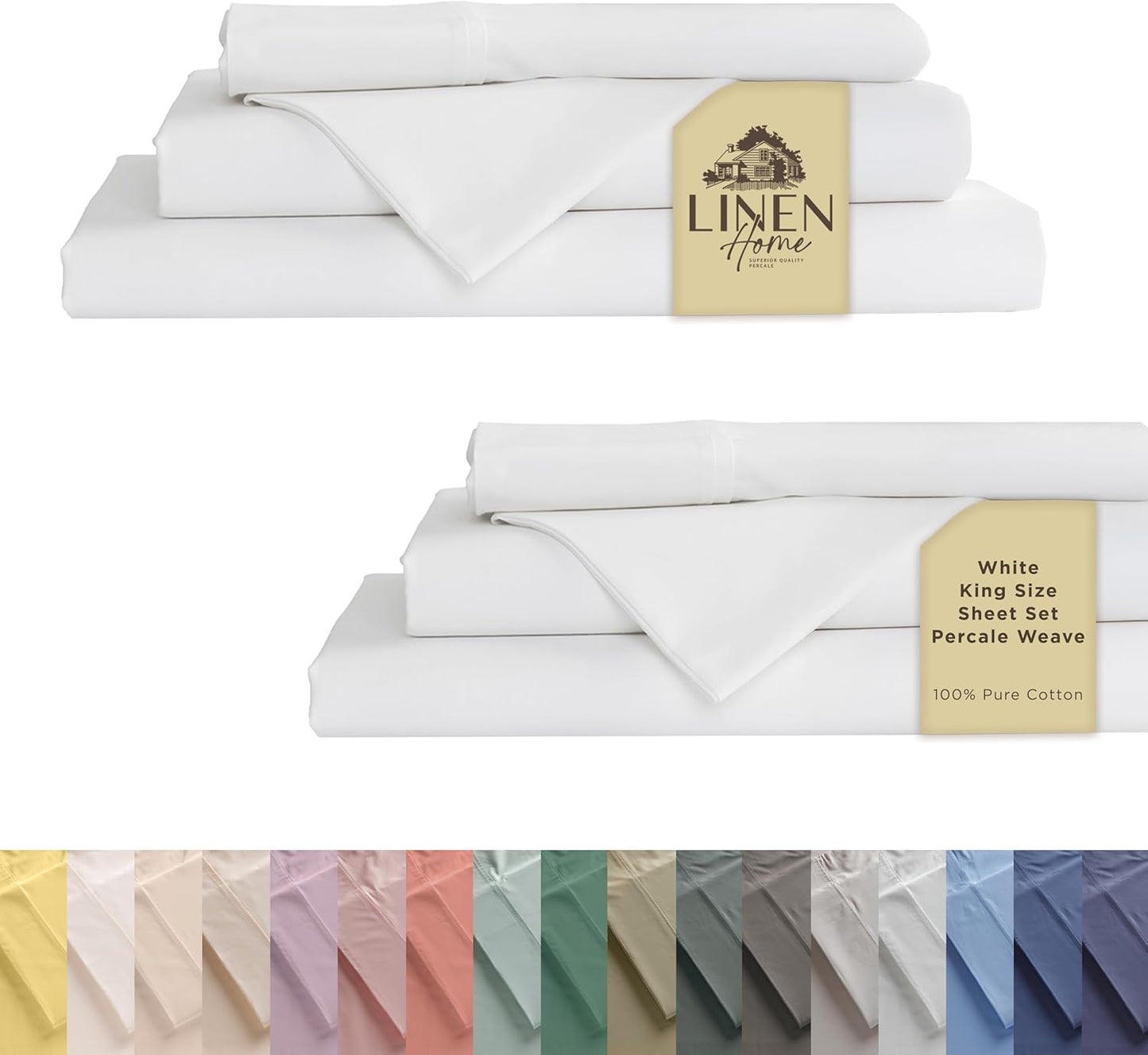 Linen Home 100% Cotton Percale Sheets Twin XL Size, Charcoal, Deep Pocket, 3 Pieces Set - 1 Flat, 1 Deep Pocket Fitted Sheet and 1 Pillowcase, Crisp Cool and Strong Bed Linen