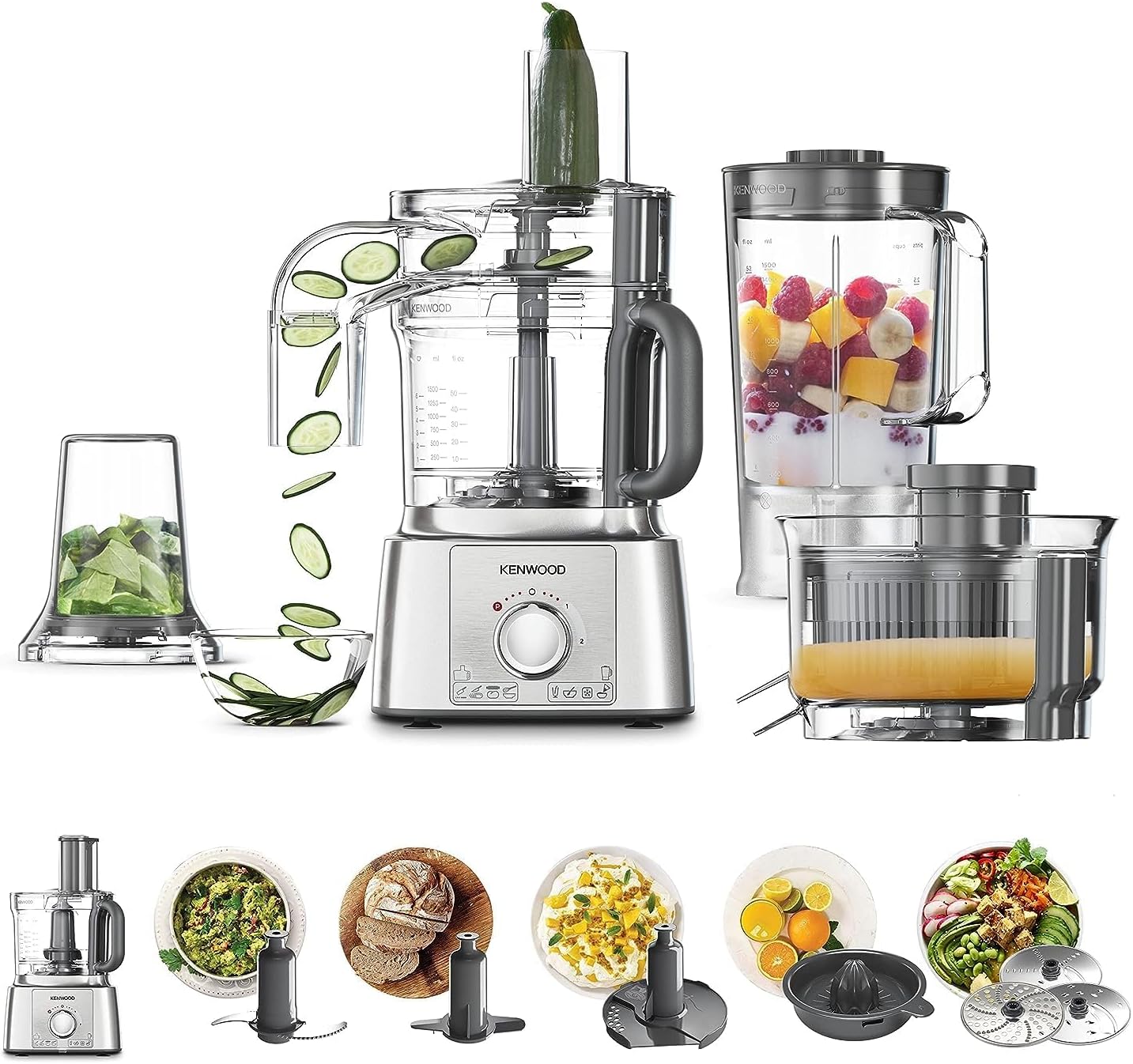 Kenwood Food Processor 1000W Multi-Functional With 3L Bowl, 2 Stainless Steel Disks, Blender, Grinder Mill, Whisk, Dough Maker Fdp65.400Wh White