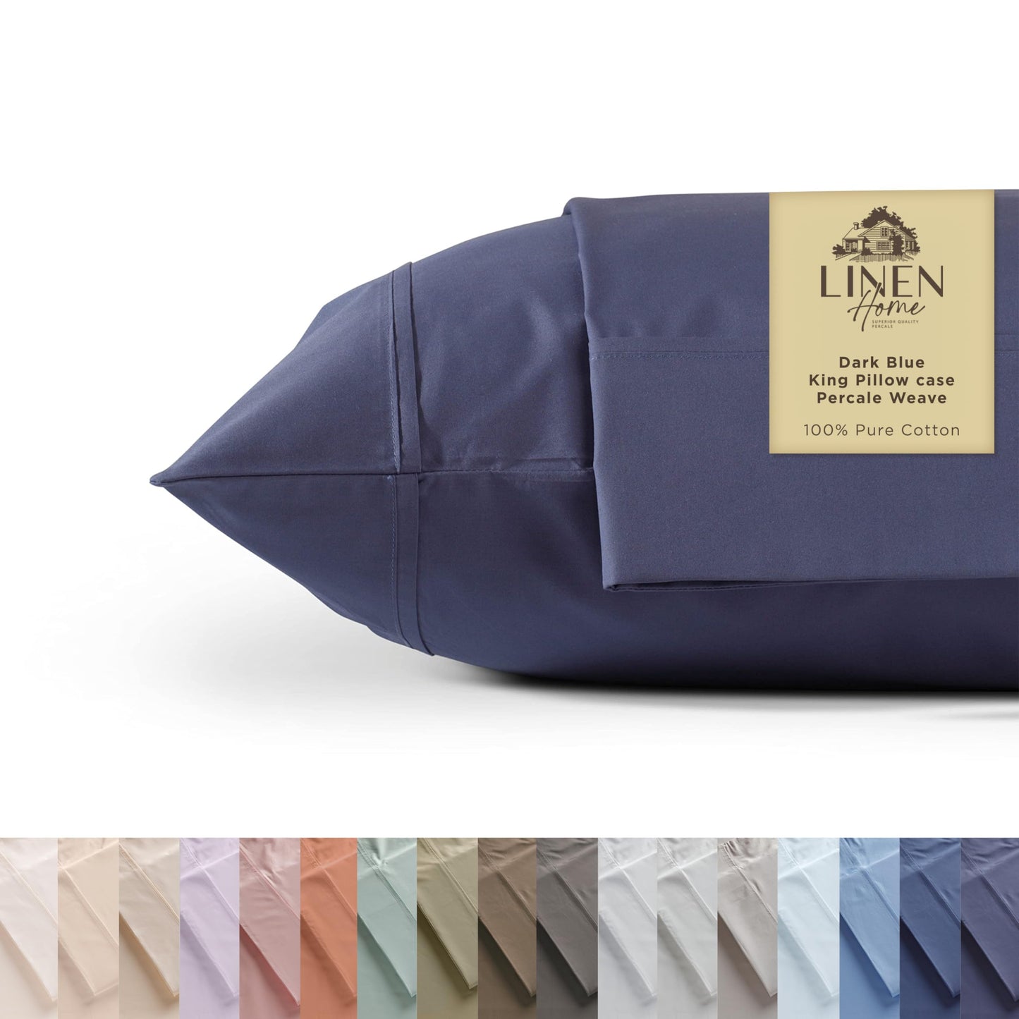 Linen Home 600 Thread Count King Pillowcase Set | 100% Long-Staple Cotton Pillow Cases | Soft & Smooth Luxury Satin Set of 2 Pillowcases | 4 Inch Z Hem | Baby Blue