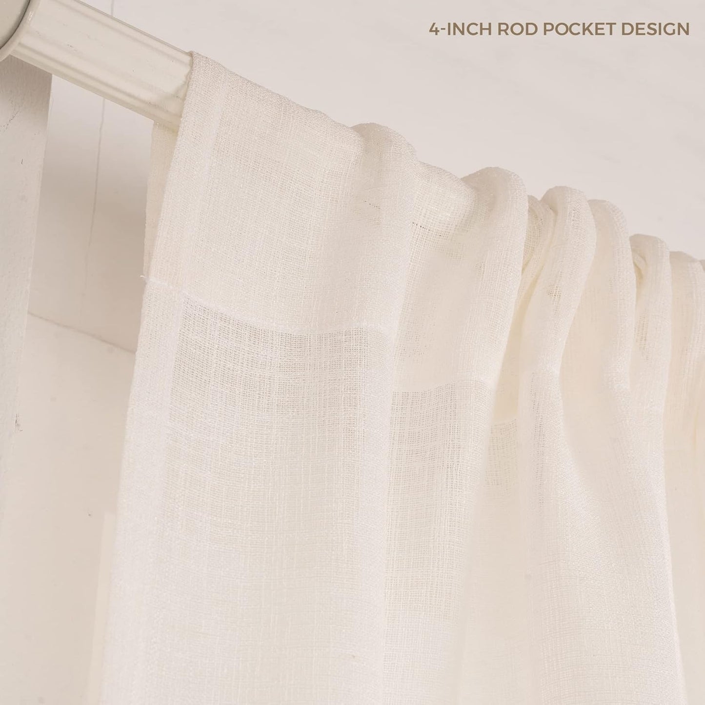 D'Moksha Homes Ivory Faux Linen Curtains 96 Inches Long - 52 x 96 Inch 2 Panels Light Filtering Rod Pocket Sheer Curtains - Recycled Fabric Faux Jute - Window Treatment for Living Room, Bedroom