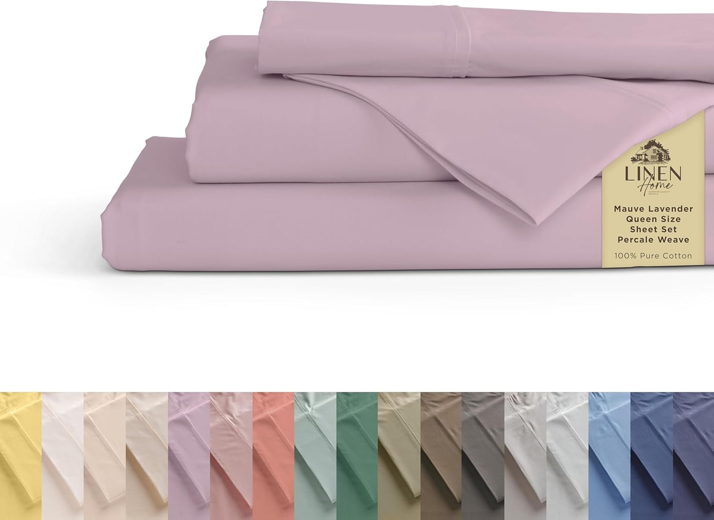 Linen Home 100% Cotton Percale Sheets Full Size, Dove Grey, Deep Pocket, 4 Pieces Set - 1 Flat, 1 Deep Pocket Fitted Sheet and 2 Pillowcases, Crisp Cool and Strong Bed Linen