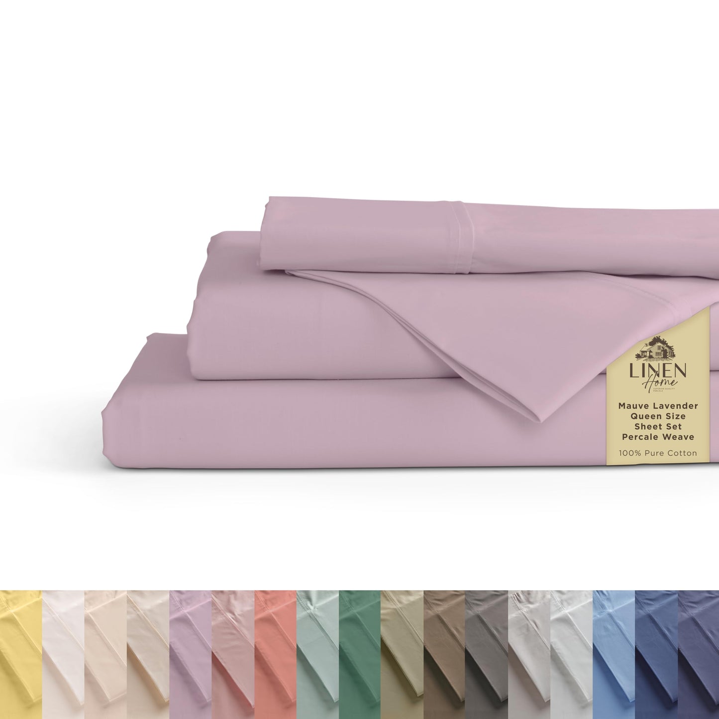 Linen Home 100% Cotton Percale Sheets Full Size, White, Deep Pocket, 4 Pieces Set - 1 Flat, 1 Deep Pocket Fitted Sheet and 2 Pillowcases, Crisp Cool and Strong Bed Linen