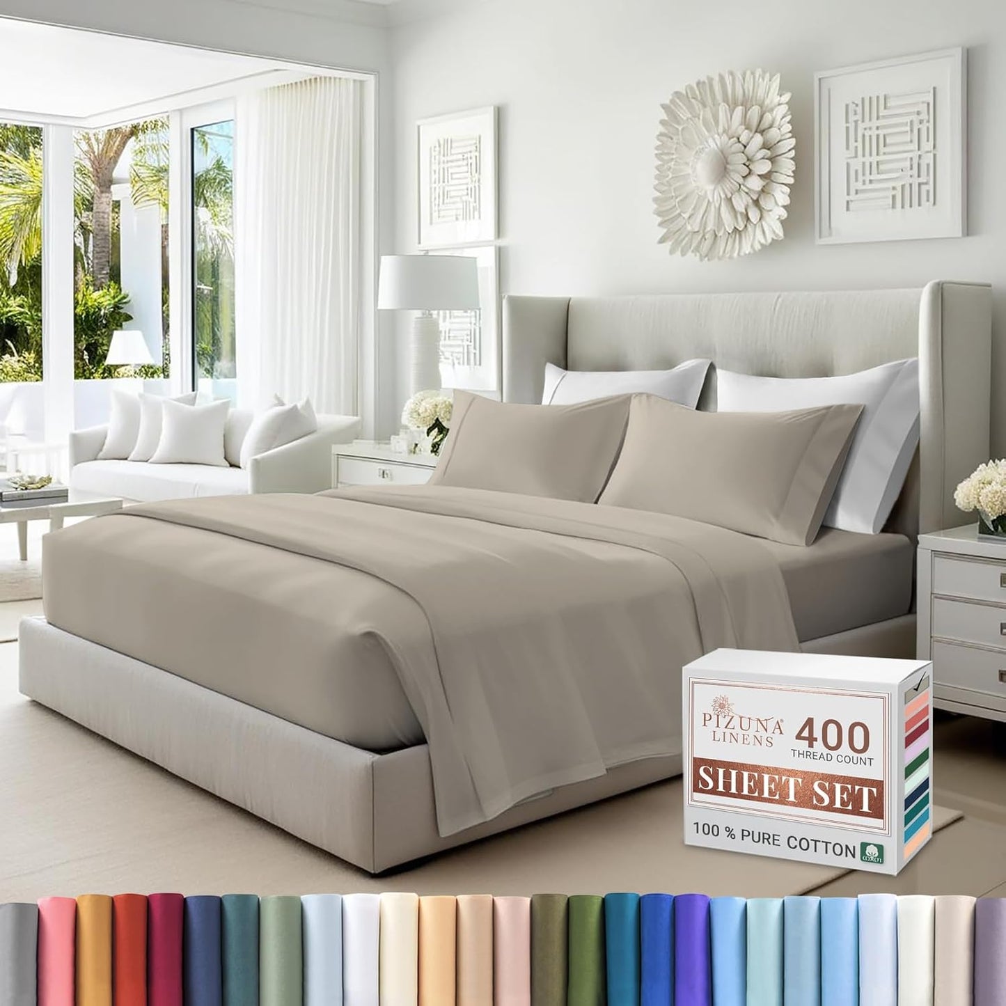 100% Cotton Sheets Full Size, Luxurious 400 Thread Count Long Staple Cotton Sateen Sheets with 15inch Deep Pocket (Combed Silver Sheet Full)