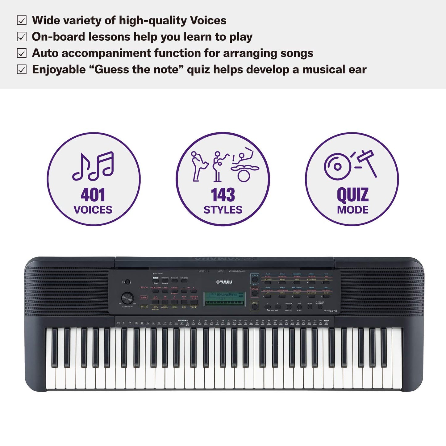 Yamaha Digital Keyboard - A Versatile, Entry-Level Keyboard with 61 Touch-Sensitive Keys, 622 Instrument Voices, Black,PSR-E373