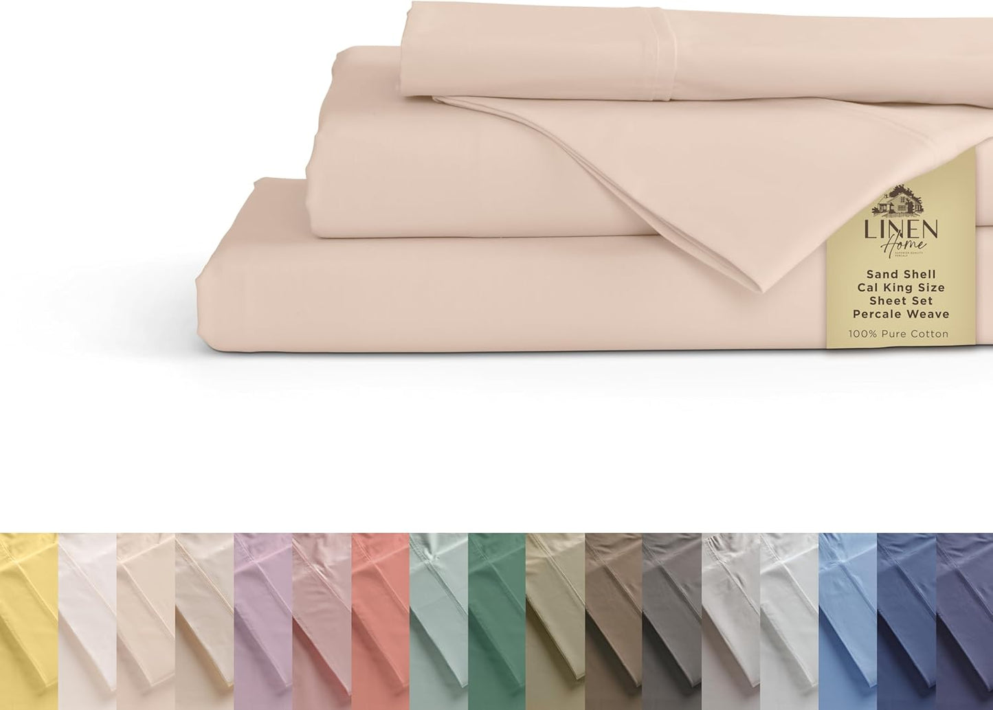 Linen Home 100% Cotton Percale Sheets Full Size, Dove Grey, Deep Pocket, 4 Pieces Set - 1 Flat, 1 Deep Pocket Fitted Sheet and 2 Pillowcases, Crisp Cool and Strong Bed Linen