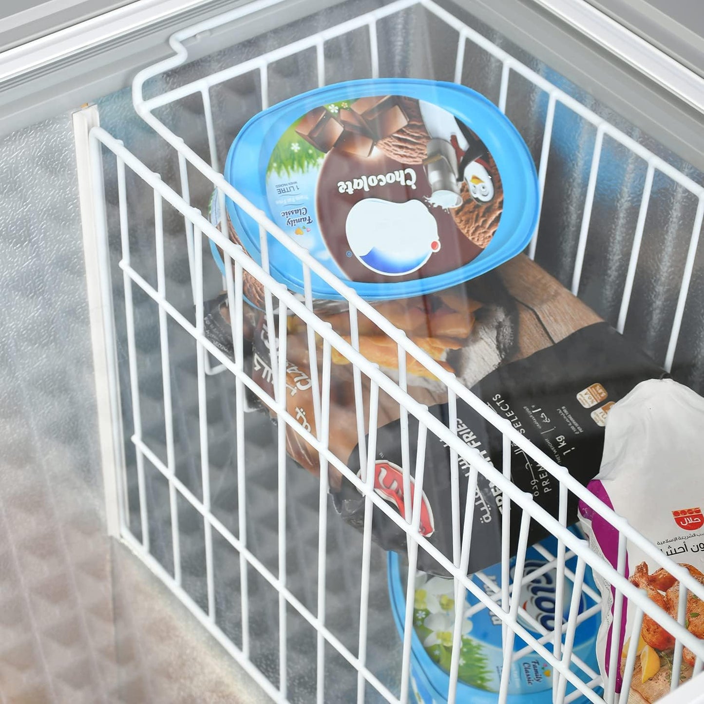 Super General Chest-Freezer 440 Liter Gross Volume, SGF-444-HM, White/Grey, Rectangular Deep-Freezer with Sliding Glass door, Lock & Key, Wheels, 130 x 67 x 84 cm, 1 Year Warranty