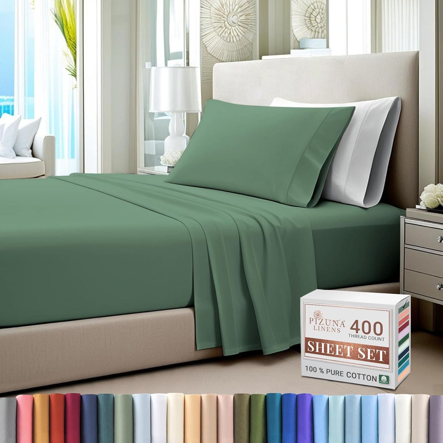 100% Cotton Sheets Full Size, Luxurious 400 Thread Count Long Staple Cotton Sateen Sheets with 15inch Deep Pocket (Combed Silver Sheet Full)