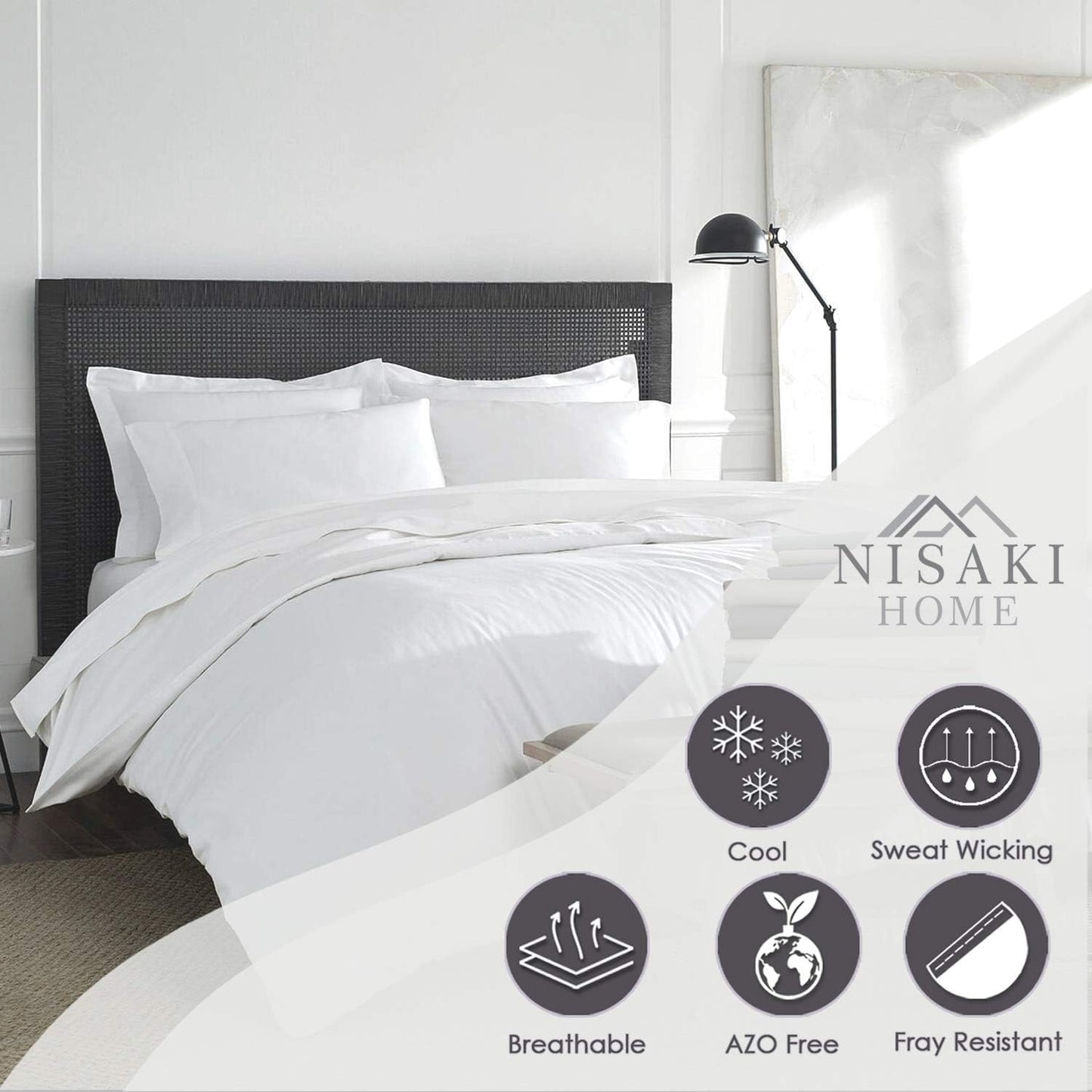 NISAKI Cotton Queen Duvet Cover White, 100% Long Staple Combed Cotton Comforter Cover Queen Size with Hidden Button Closure (Queen Quilt Bedding Set)