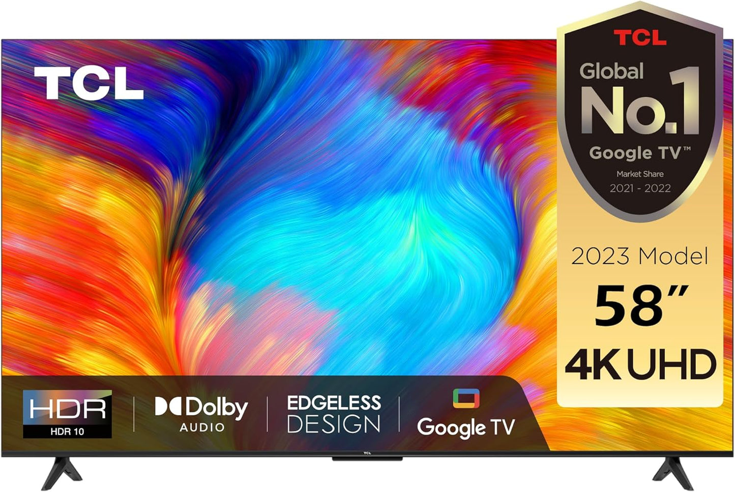 TCL 55 Inches Smart TV, 4K Ultra HD, Google TV, Dolby Audio HDR10 & Chromecast Built-in Edgeless Design - 55P637