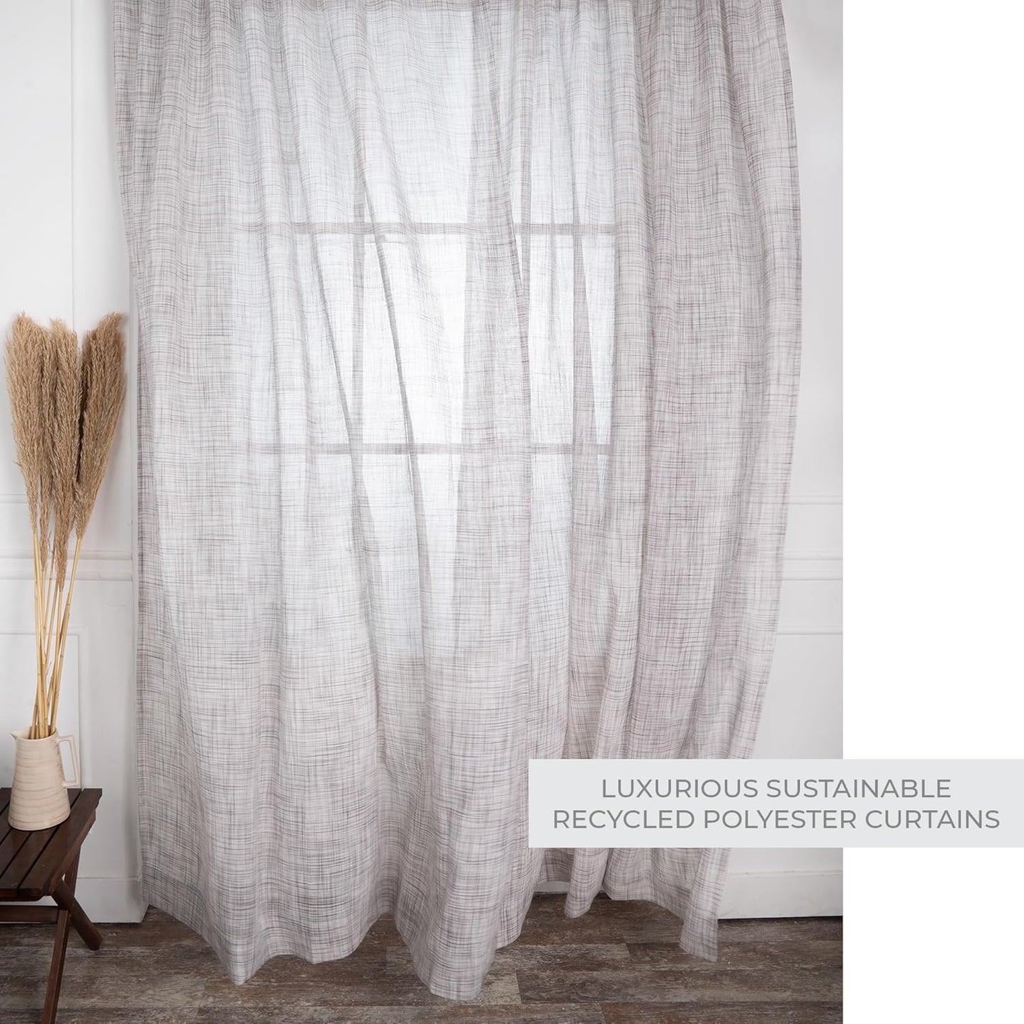 D'Moksha Homes White and Grey Faux Linen Curtains 63 Inches Long - 52 x 63 Inch 2 Panels Light Filtering Rod Pocket Sheer Curtains - Recycled Fabric Faux Jute - Window Treatment for Living Room