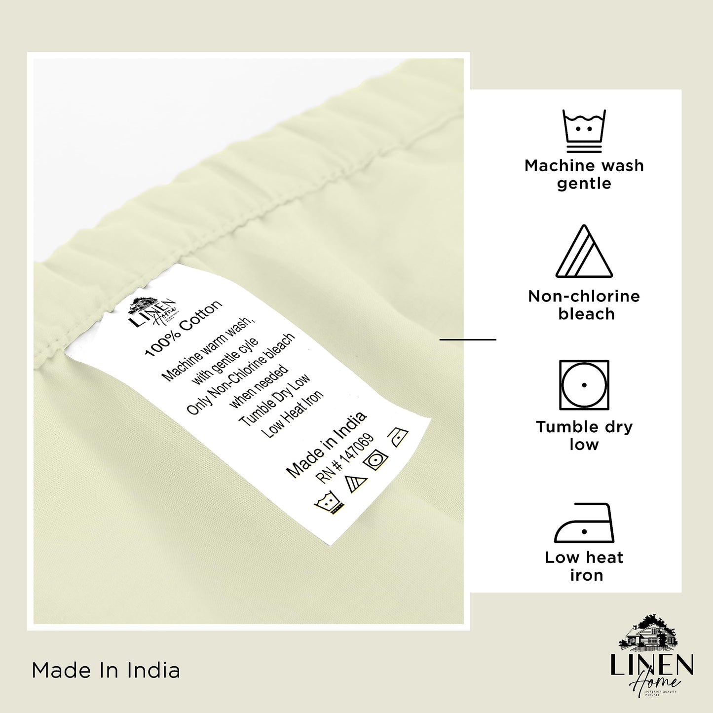 Linen Home 100% Cotton Percale 1 Flat Sheet, Queen Size - Crisp, Cool and Strong Bed Linen, Luxury Breathable Sheet, Baby Blue