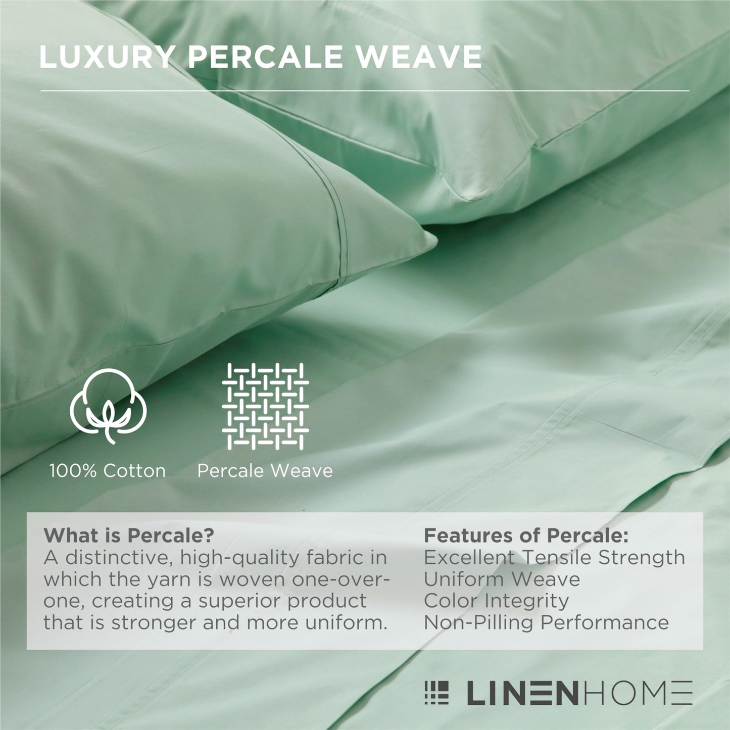 Linen Home 100% Cotton Percale 1 Flat Sheet, Queen Size - Crisp, Cool and Strong Bed Linen, Luxury Breathable Sheet, Baby Blue