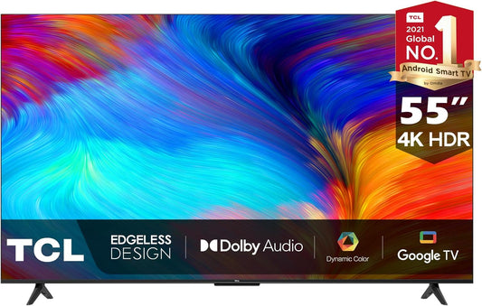 TCL 55 Inches Smart TV, 4K Ultra HD, Google TV, Dolby Audio HDR10 & Chromecast Built-in Edgeless Design - 55P637