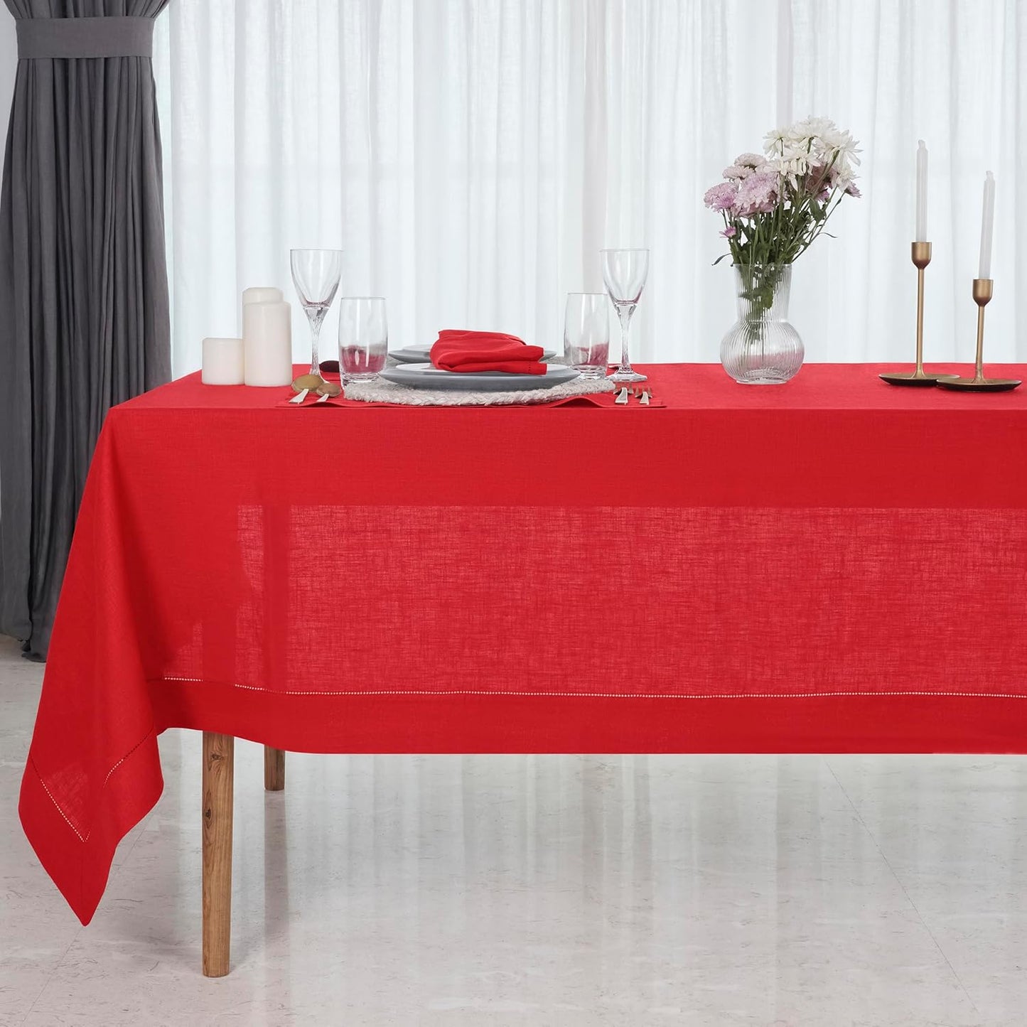 D'Moksha Homes Black Linen Tablecloth 60 x 120 Inch - 100% Pure Linen Hemstitch Tablecloth for Rectangle Tables - Classic Hemstitch, Machine Washable Table Cloth for Summer, Fall and Halloween
