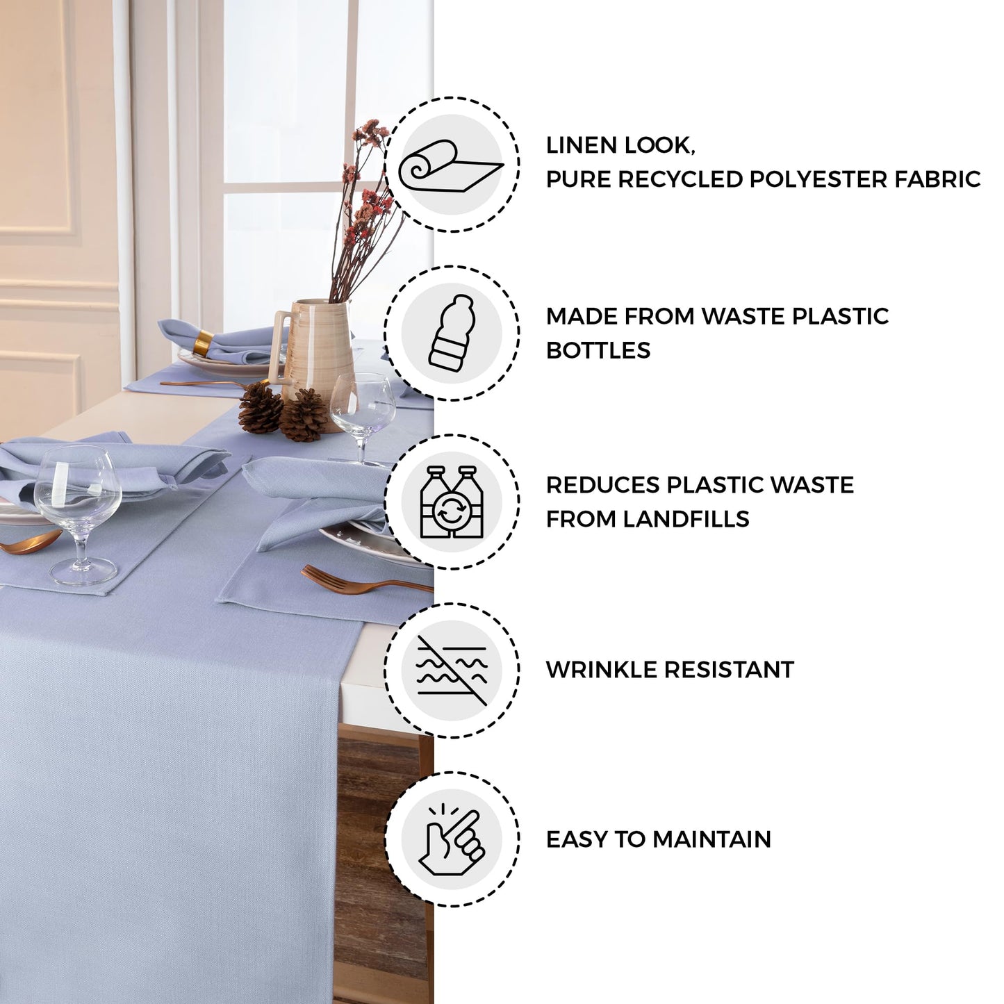 D'Moksha Homes Light Blue Table Runner 13 x 90 Inch - Faux Linen Dining Table Runner 90 Inches Long - Wrinkle Resistant, Machine Washable for Fall, Halloween - 100% Recycled Fabric