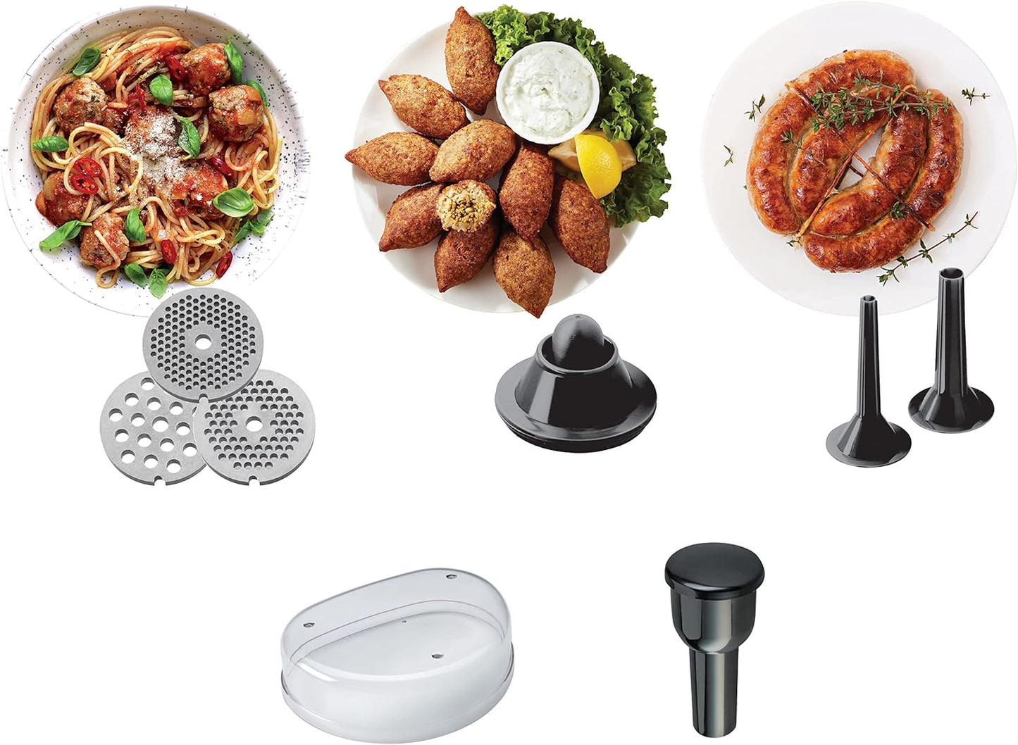 KENWOOD Meat Grinder 1600W Powerful Metal Body Mincer with Kibbeh Maker, Sausage Feed Tube Pusher, 3 Stainless Steel Screens for Fine, Medium & Coarse Results MG510 Silver
