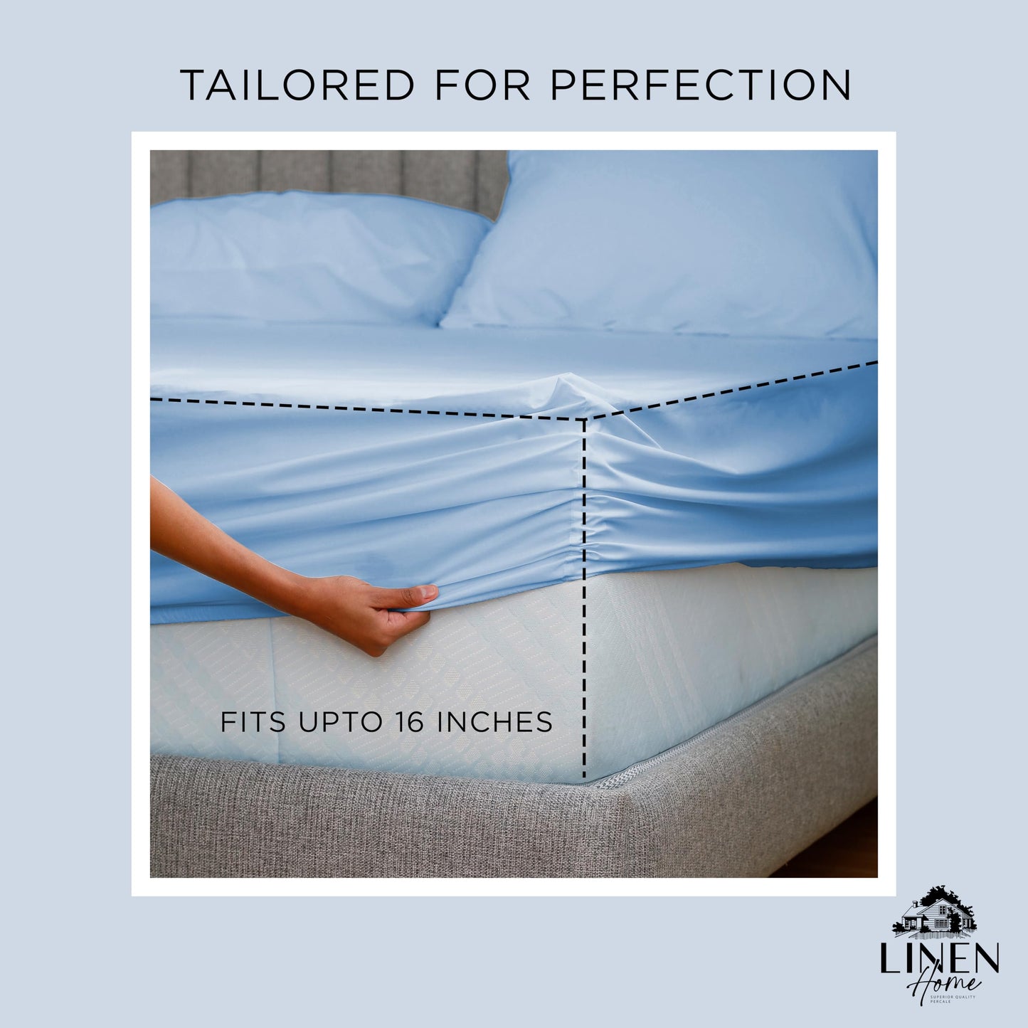 Linen Home 100% Cotton Percale Weave Fitted Sheet, Full Size, Charcoal, 1 Deep Pocket Fitted Sheet, Fits Mattress Upto 16" Crisp and Cool Strong Bed Linen, 54"X75"+15"