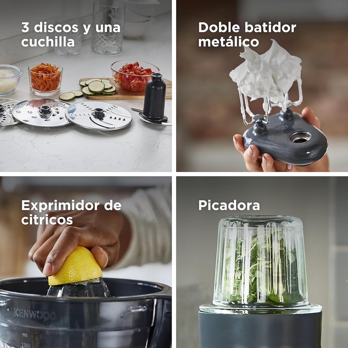 Kenwood Food Processor 1000W Multi-Functional With 3 Stainless Steel Disks, Glass Blender, Chopper Bowl, Grinder Mill, Juicer Extractror, Dual Metal Whisk, Dough Maker, Citrus Juicer Fdm788Ba Silver