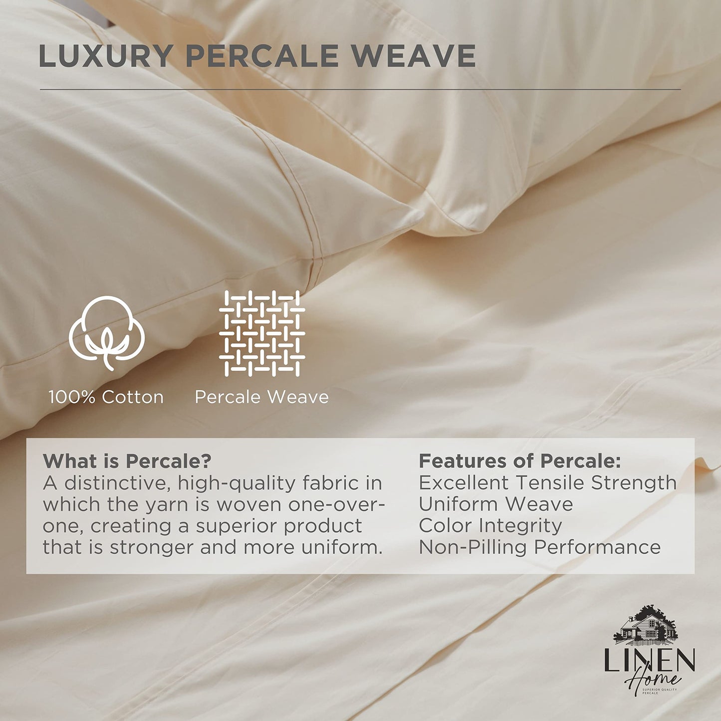 Linen Home 100% Cotton Percale Pillowcases King Size, Baby Blue, 2 Pieces of Pillow Case, Crisp and Cool Strong Bed Linen, 20 inches X 40 inches