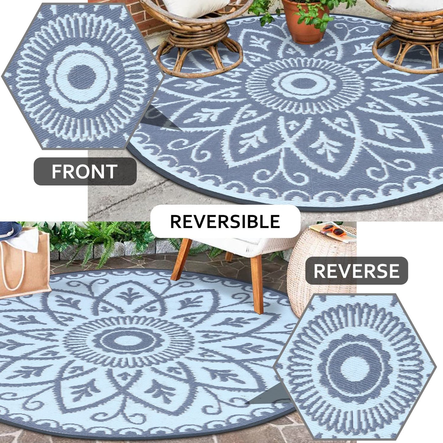 Lavish Touch Plastic Rug Indoor Outdoor Waterproof, Washable, Reversible, for Deck, Porch, Patio, Balcony and RV Camping Rug