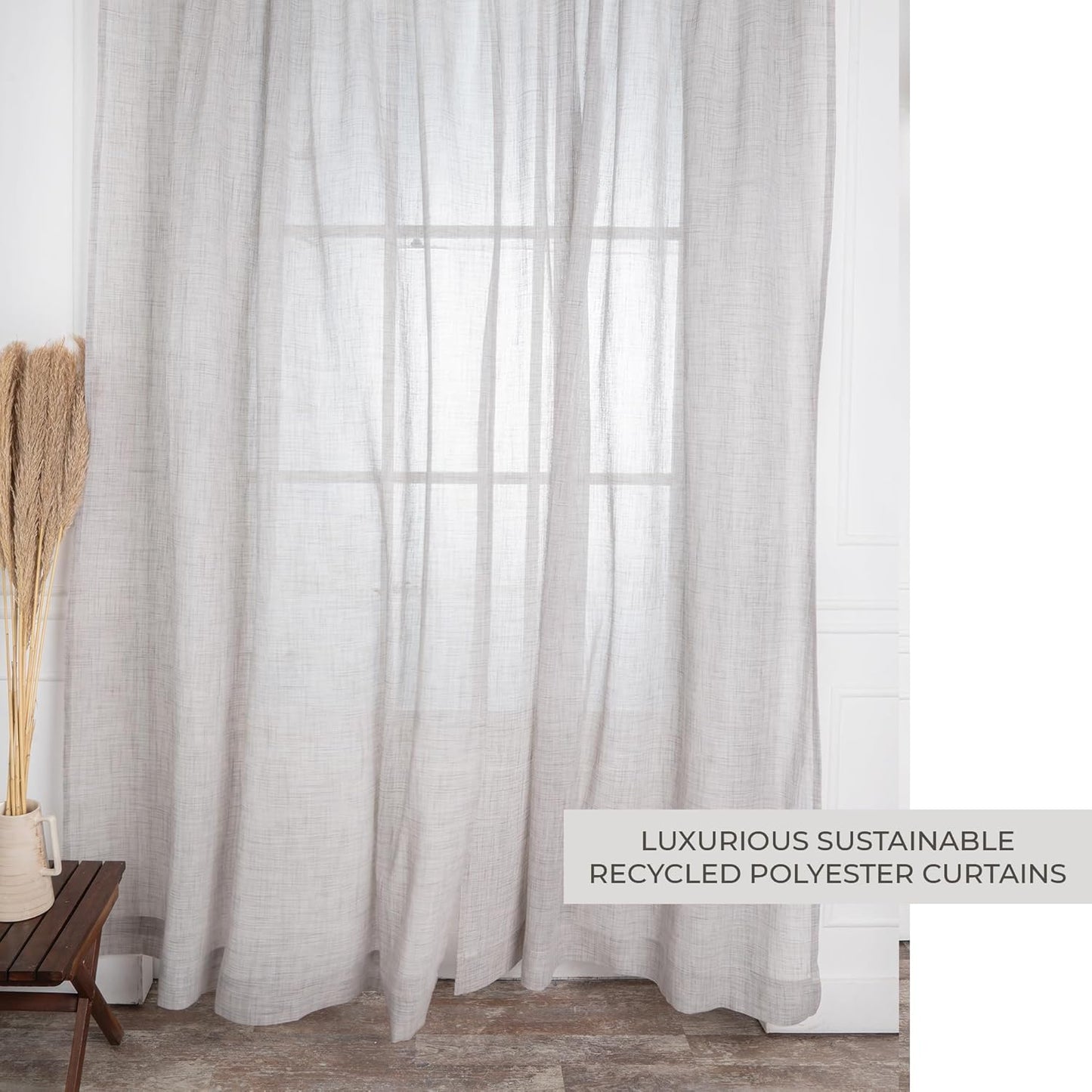 D'Moksha Homes White and Grey Faux Linen Curtains 63 Inches Long - 52 x 63 Inch 2 Panels Light Filtering Rod Pocket Sheer Curtains - Recycled Fabric Faux Jute - Window Treatment for Living Room