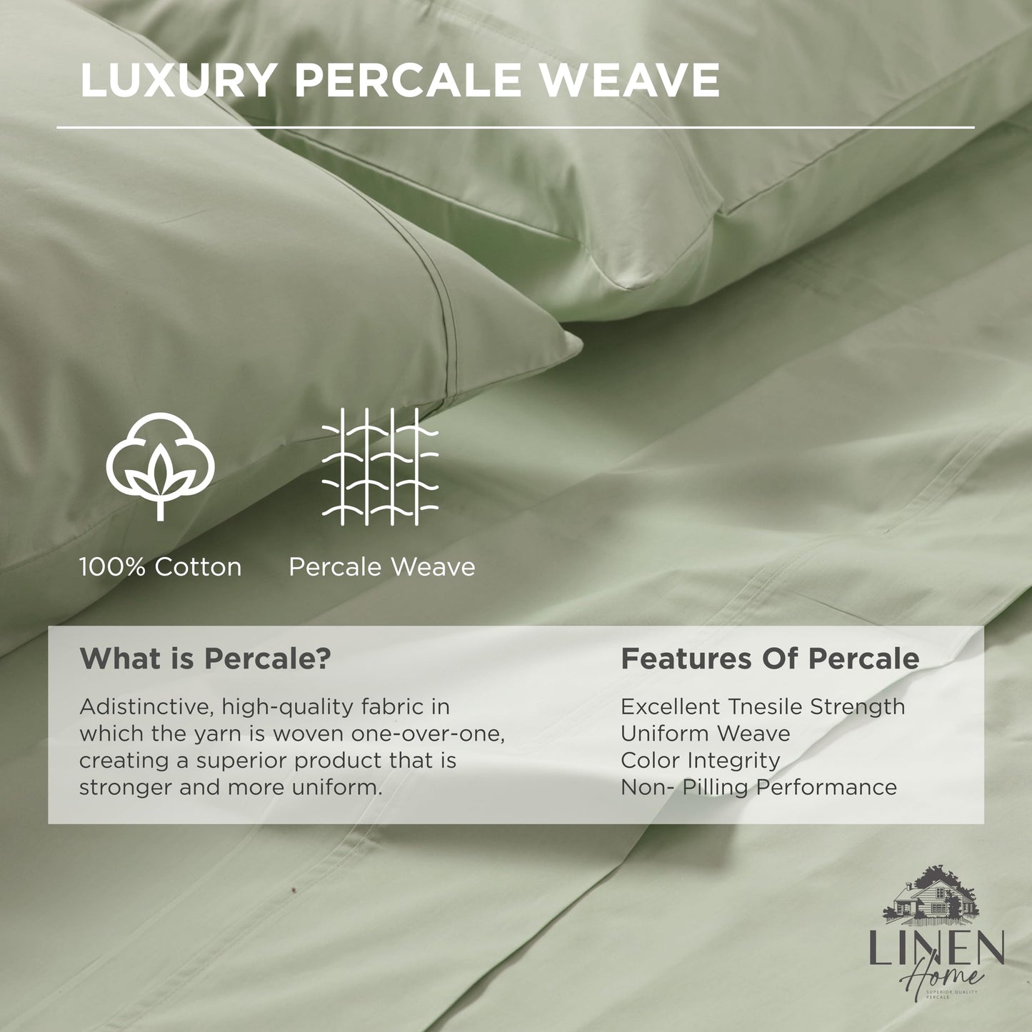 Linen Home 100% Cotton Percale 1 Flat Sheet, King Size - Crisp, Cool and Strong Bed Linen, Luxury Breathable Sheet, Baby Blue