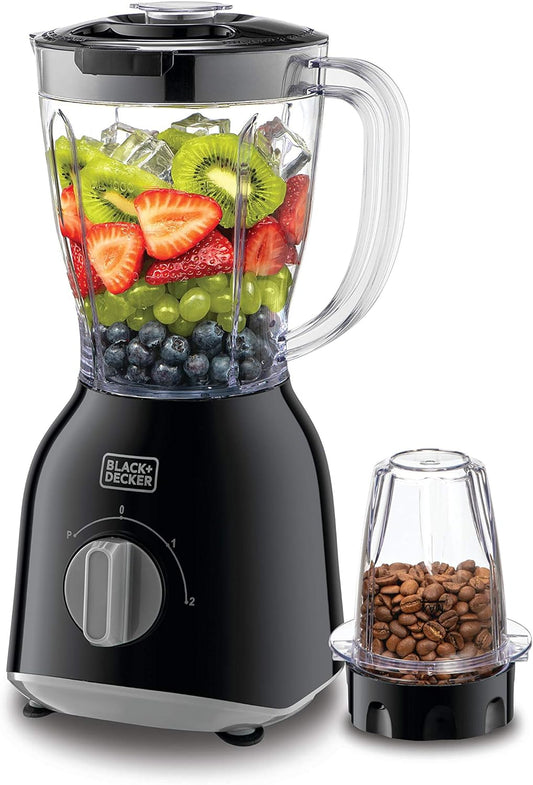 BLACK+DECKER 400W 1.0L Blender With 2 X Blender Jars & Grinder Mill, Black - Bx365Pr-B5,