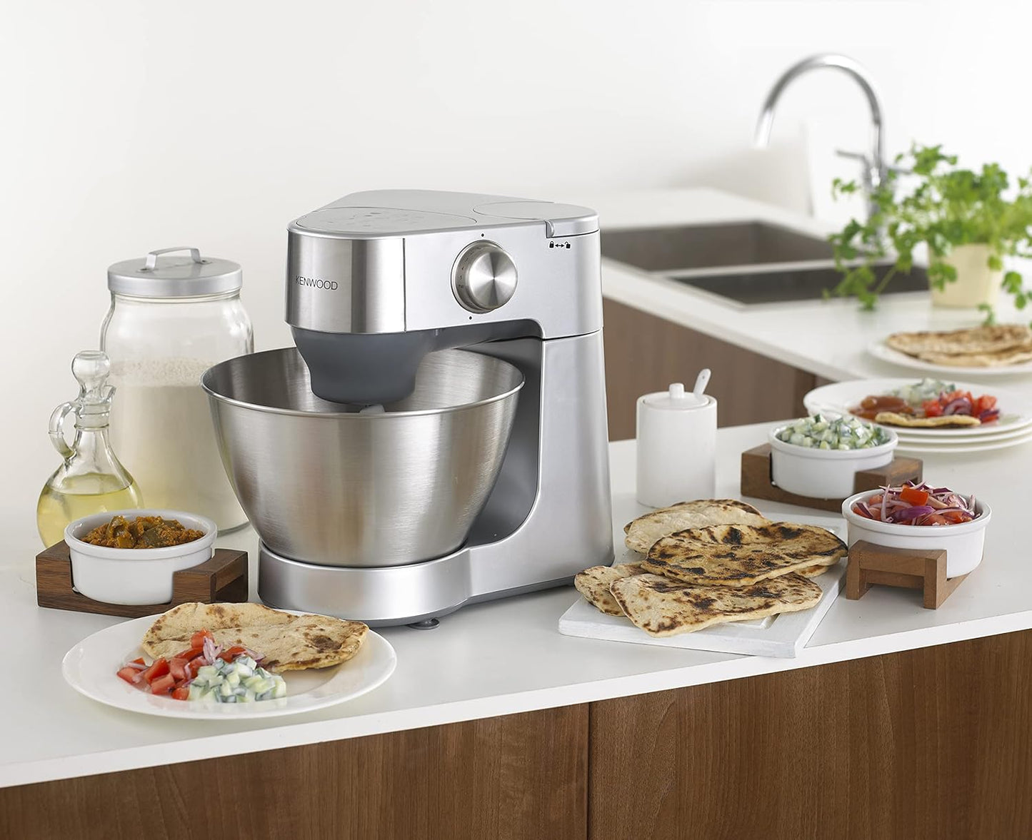 KENWOOD Stand Mixer Kitchen Machine PROSPERO 900W with 4.3L Stainless Steel Bowl, K-Beater, Whisk, Dough Hook, Glass Blender, Meat Grinder, Food Processor, Juicer, Citrus Juicer KM241002 Red