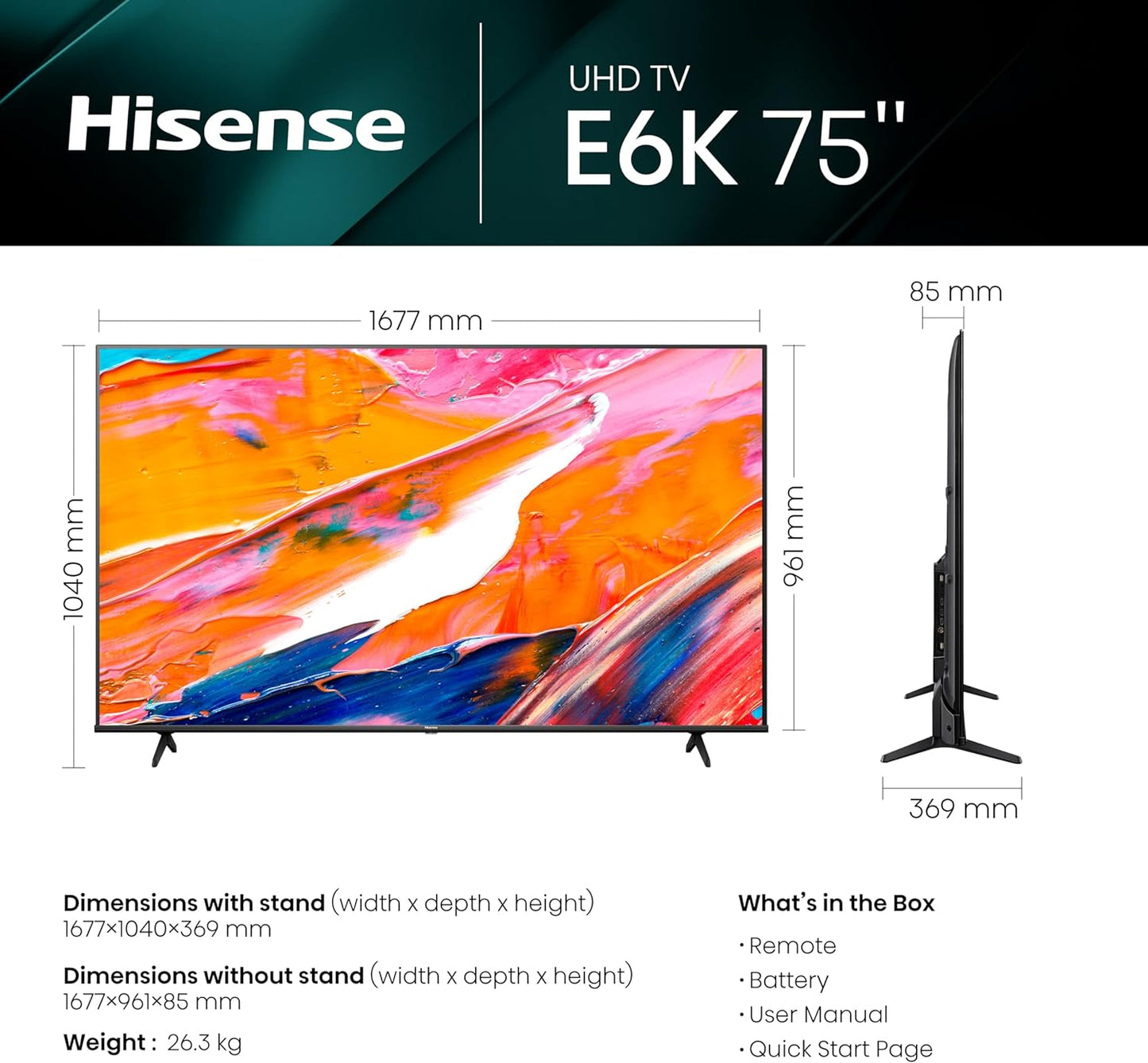 HISENSE QLED Smart TV, 55 Inch E7K with Quantum Dot Colour, Dolby Vision·Atmos, Share to TV, Voice Control and Game Mode VRR ALLM, AI Sports Mode, Youtube, Netflix, Shahid and Anghami,55E7K