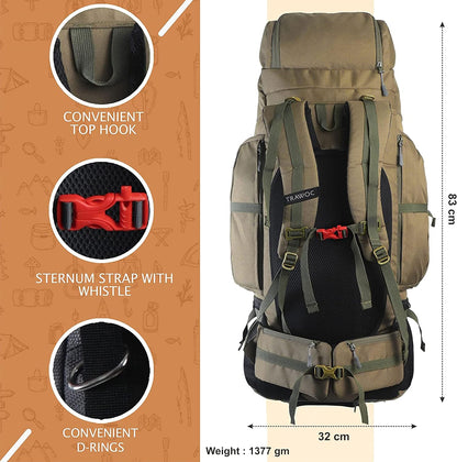TRAWOC 80L Travel Backpack Camping Hiking Rucksack Trekking Bag with Water Proof Rain Cover/Shoe Compartment, BHK001