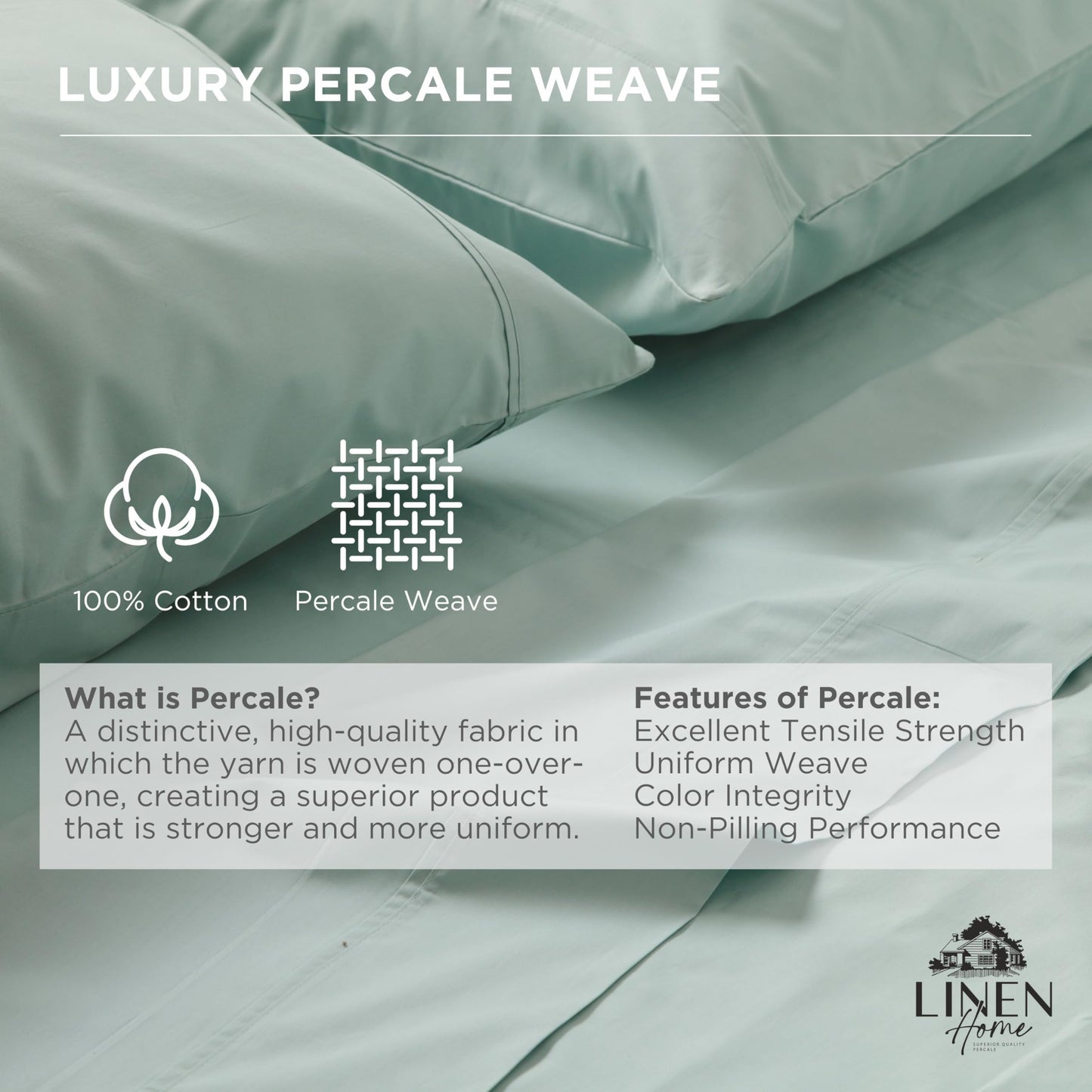 Linen Home 100% Cotton Percale Weave Fitted Sheet, Twin Size, Silver, 1 Deep Pocket Fitted Sheet, Fits Mattress Upto 16" Crisp and Cool Strong Bed Linen, 39"X75"+15"