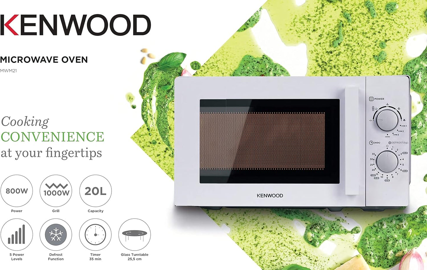 KENWOOD 20L Microwave Oven with 5 Power Levels, Defrost Function, 35 Minutes Timer 700W MWM20.000WH White