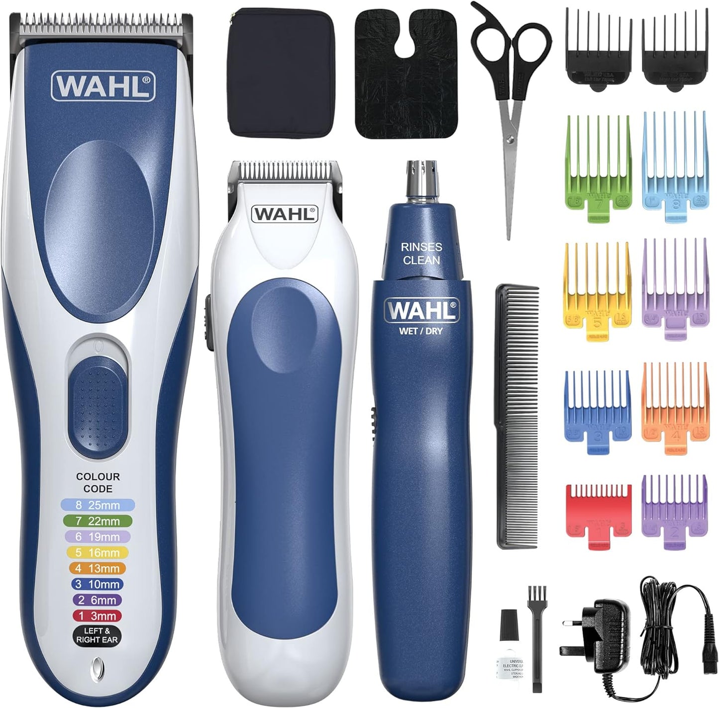 Wahl Colour Pro Cordless Clipper Kit, Soft Hairbrush Neck Duster, 12 Colour Coded Guide Combs, Hair Clippers for Men, Head Shaver, Men's Hair Clippers, Easy Home Haircutting, Family Haircuts